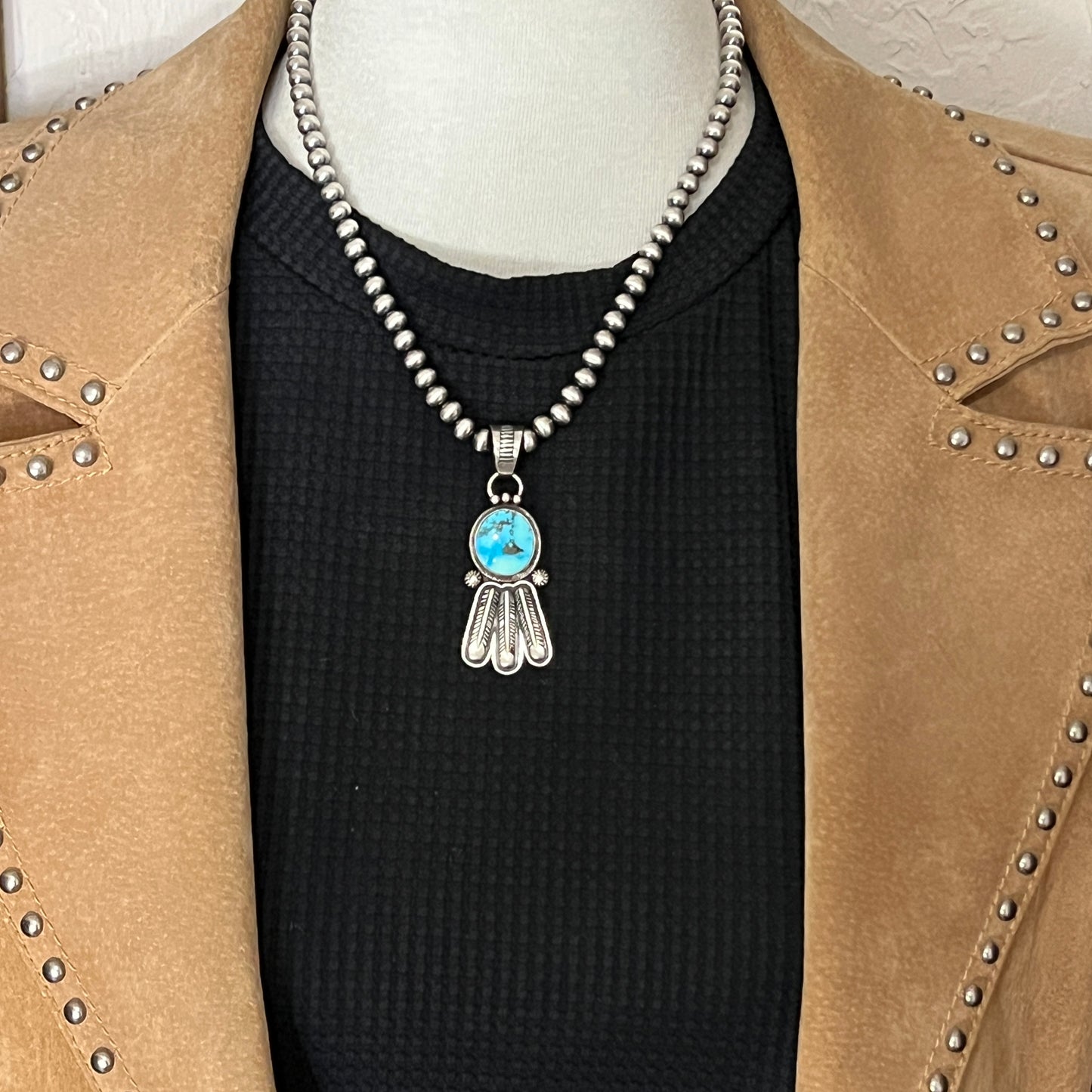 18" Sonoran Turquoise necklace sterling silver 6mm bead Verley Betone Navajo 769
