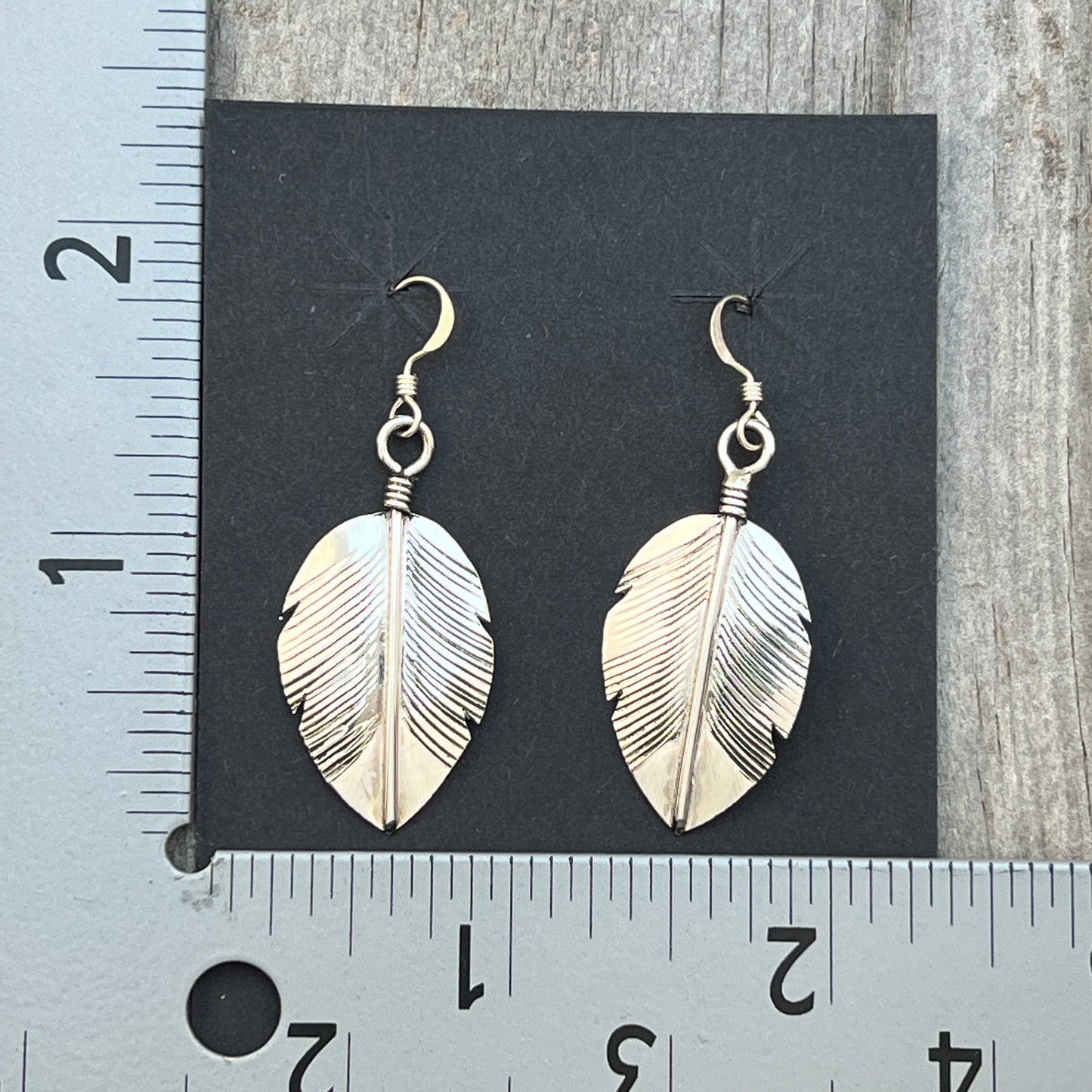 Sterling Silver handmade hand stamped Feather Earrings Sterling Silver Joe Mace 634