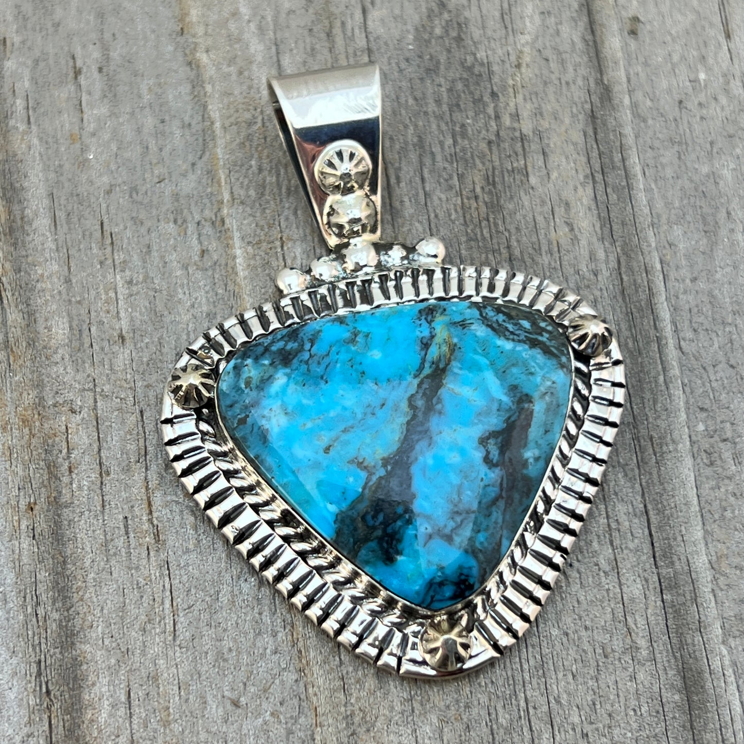 Blue Smokey Kingman turquoise pendant sterling silver Charlene Yazzie Navajo 815