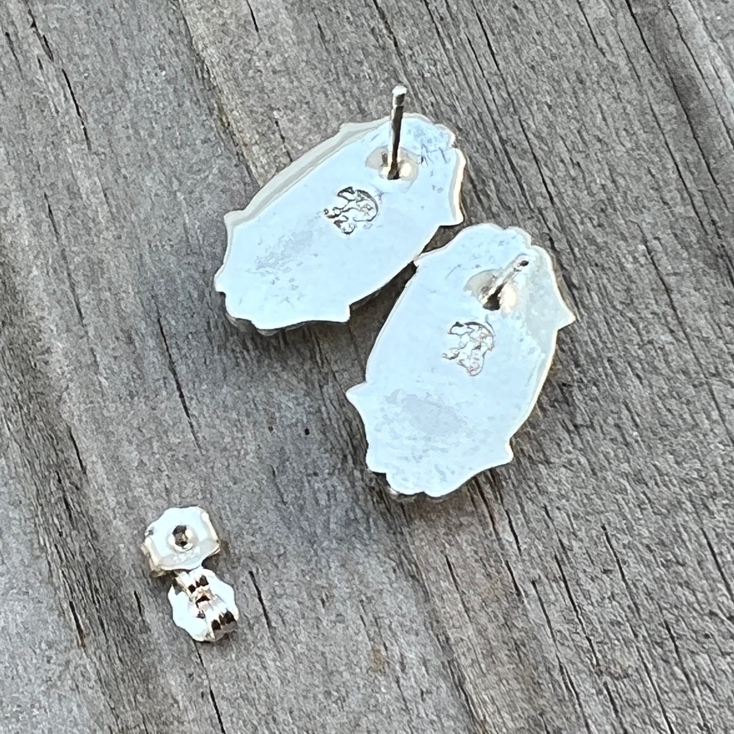 Modern Turquoise Inlay Stud Earrings Sterling Silver James Manygoats Navajo 667