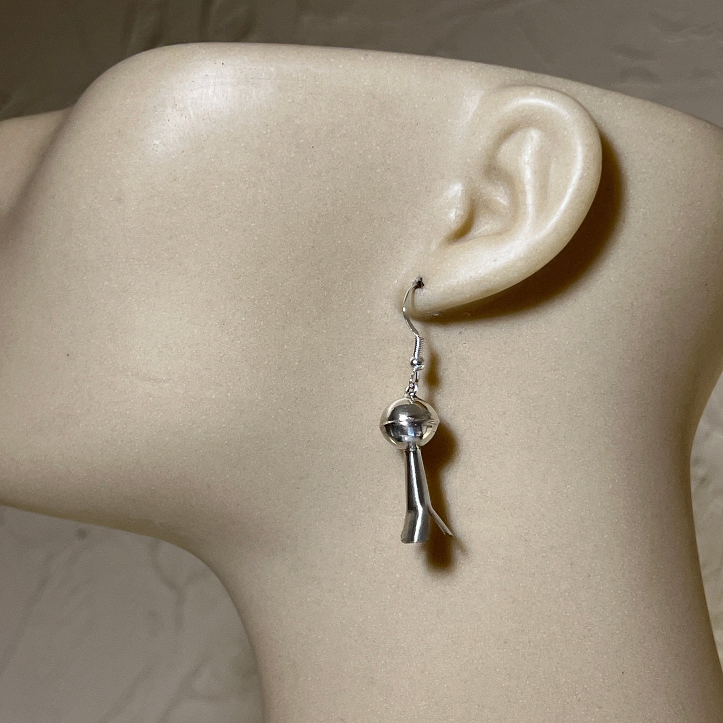 Small lightweight all silver squash blossom dangle earrings Sterling silver Emily Tsosie 658