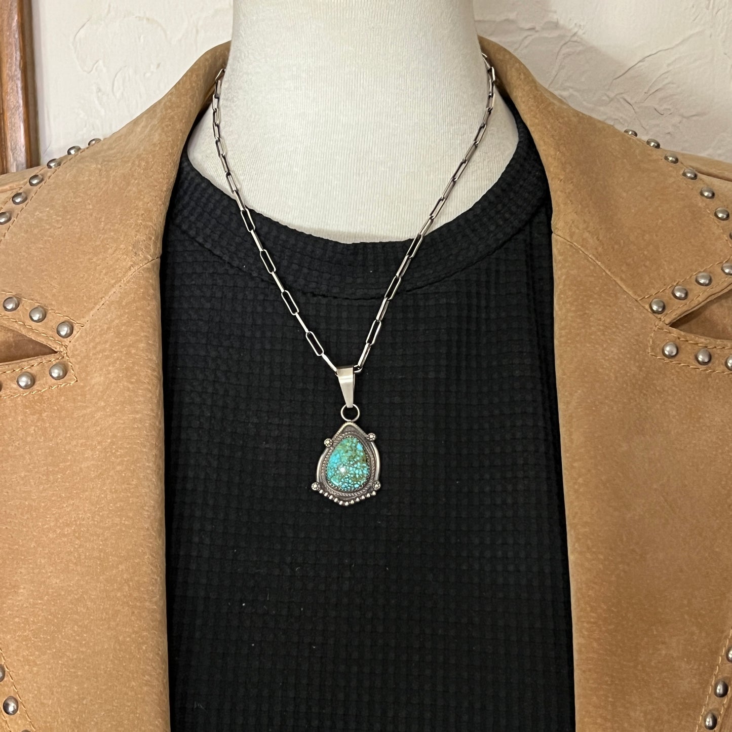 High Grade  Kingman Spiderweb Turquoise pendant sterling silver Leslie Nez Navajo 799