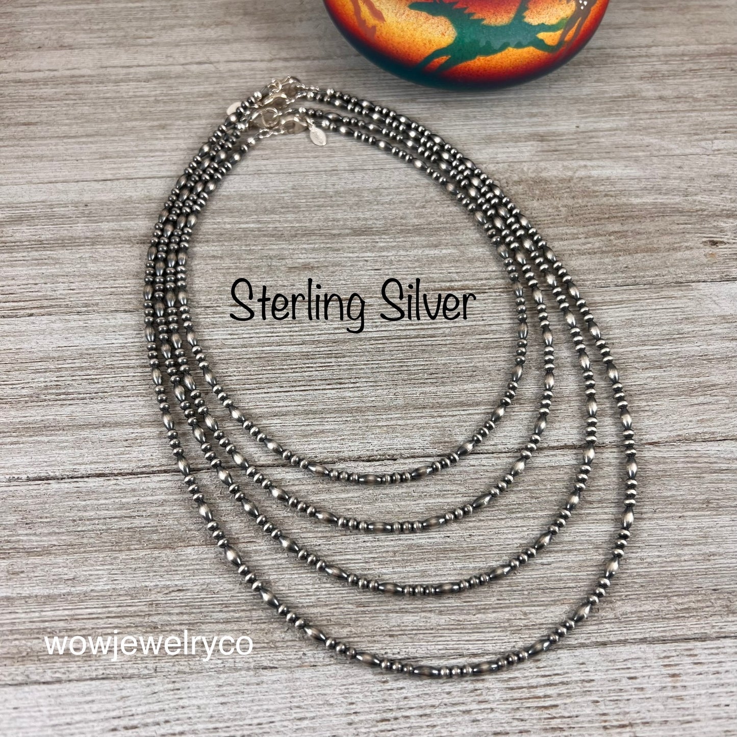 3mm melon beads, oxidized sterling silver, small bead necklace, western jewelry