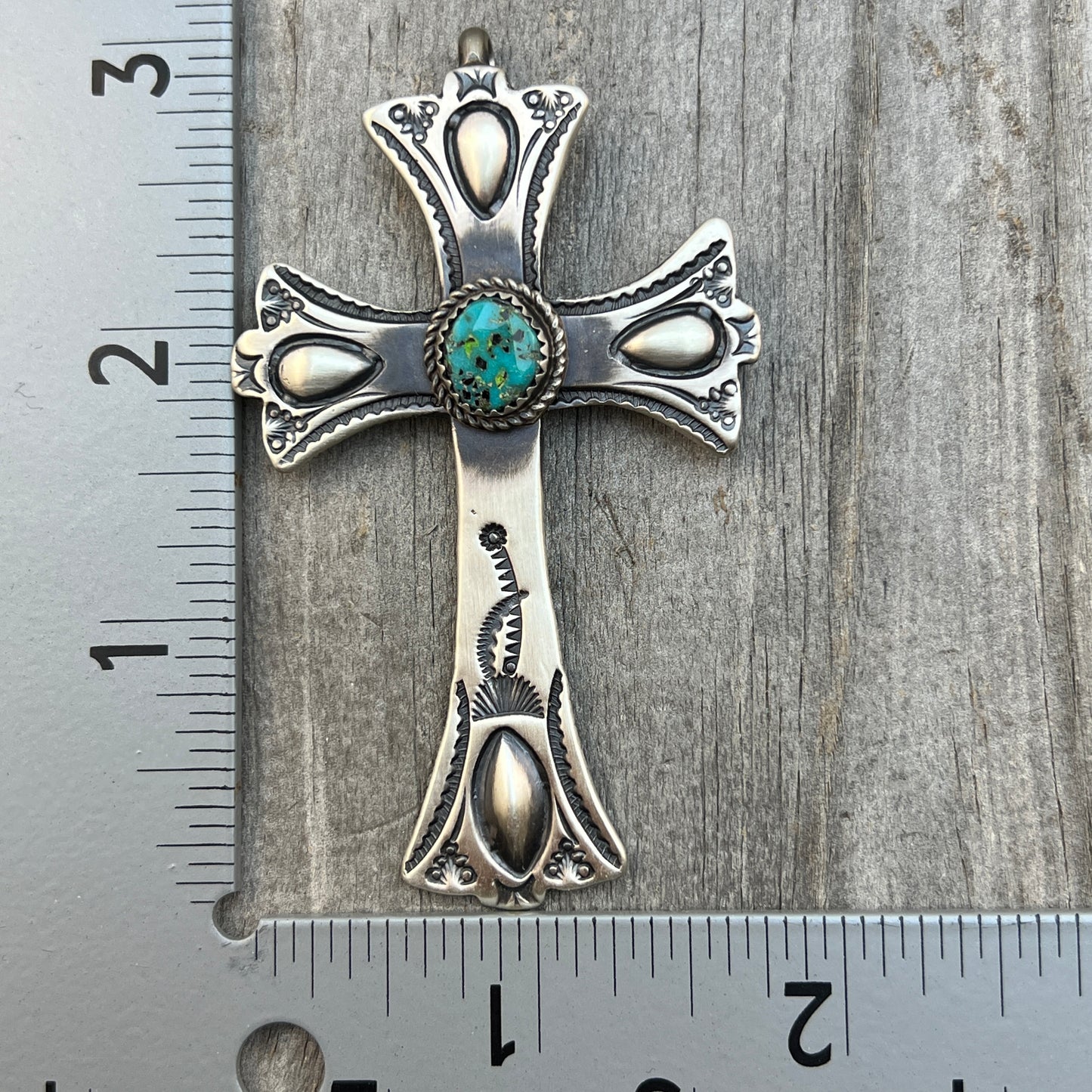 Turquoise Cross Pendant Sterling Silver Navajo handmade Martha Cayatineto 630