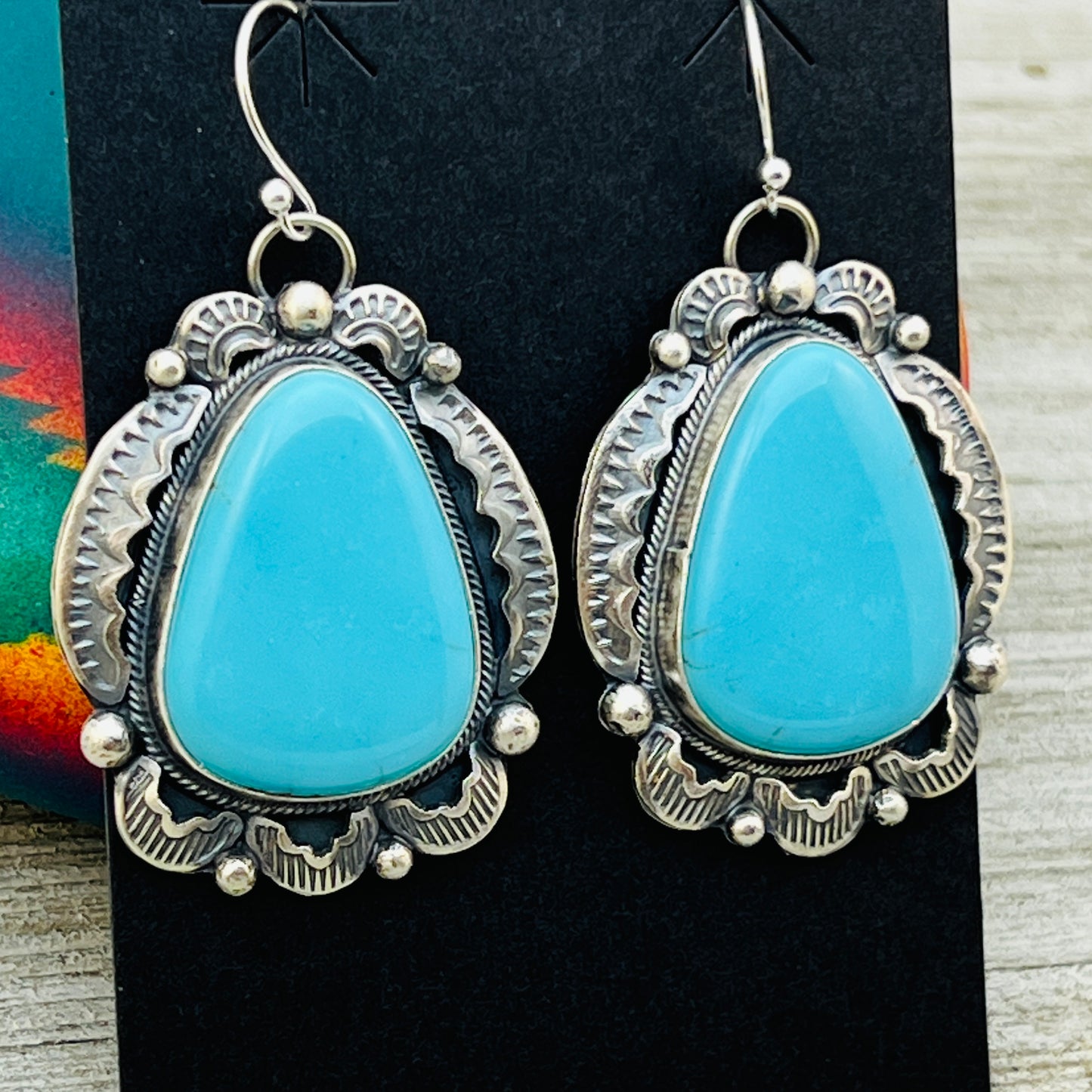 Blue Egyptian turquoise Earrings Jackson Hoskie signed Sterling silver ER7