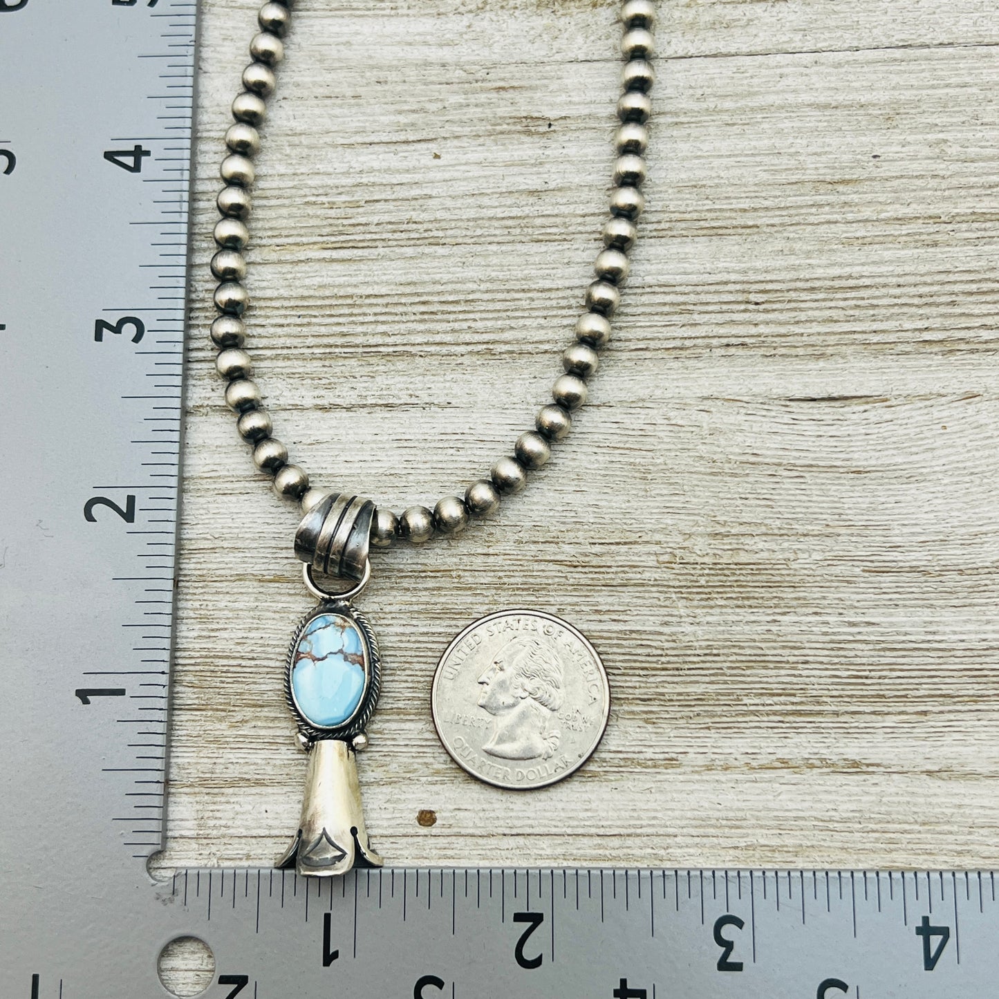 16" Golden Hills Turquoise Squash Blossom Necklace Sharon McCarthy Sterling silver  NK6