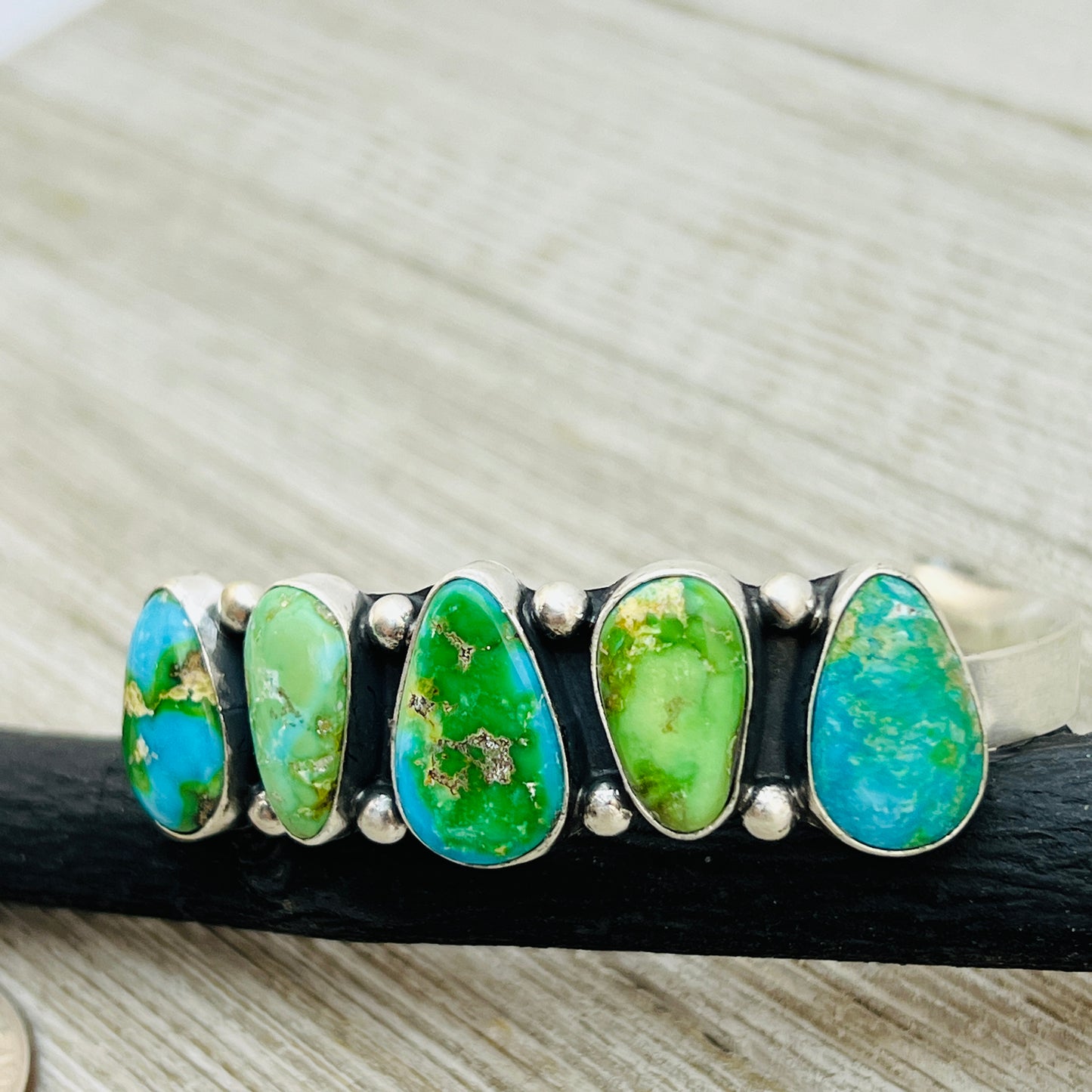 6 1/8" Sonoran polychrome Turquoise cuff bracelet sterling silver Darrell Morgan BR28