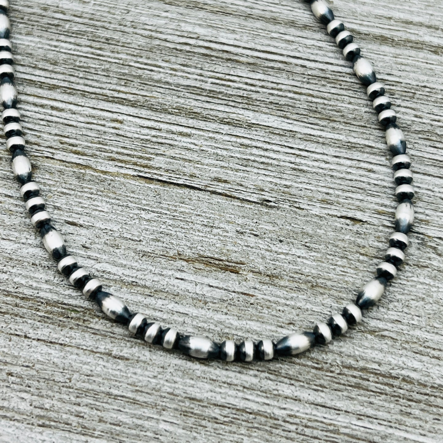14" plus 2" extension adjustable choker, Real Sterling Silver, oxidized, Bead Necklace, Western Boho Pearl