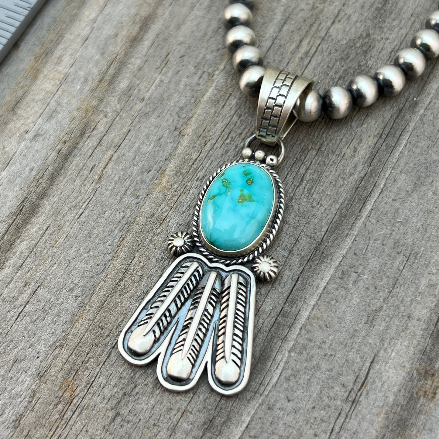 18" Sonoran Turquoise necklace sterling silver 6mm bead Verley Betone Navajo 767
