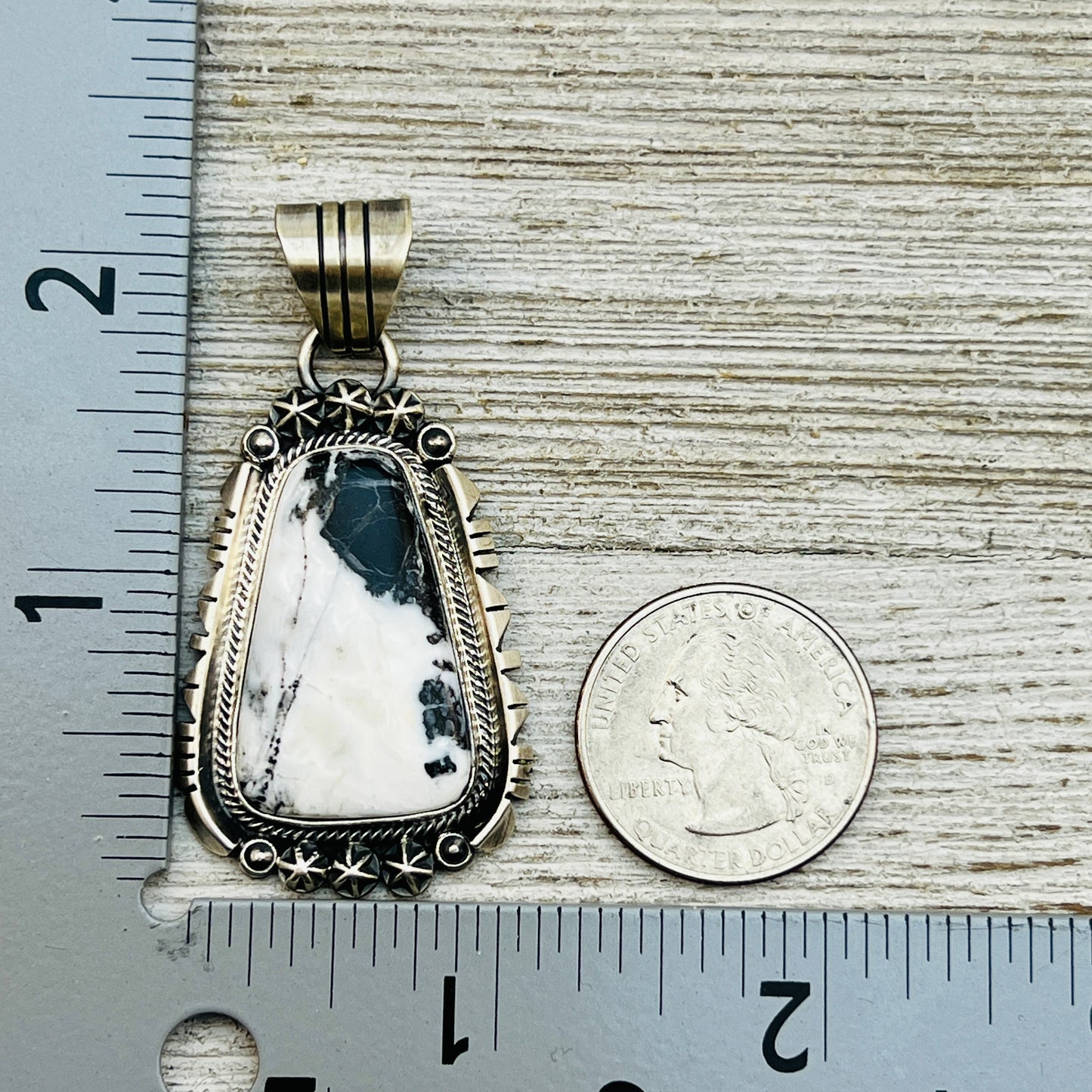 White Buffalo Stone Pendant Navajo Sterling silver Marita Benally