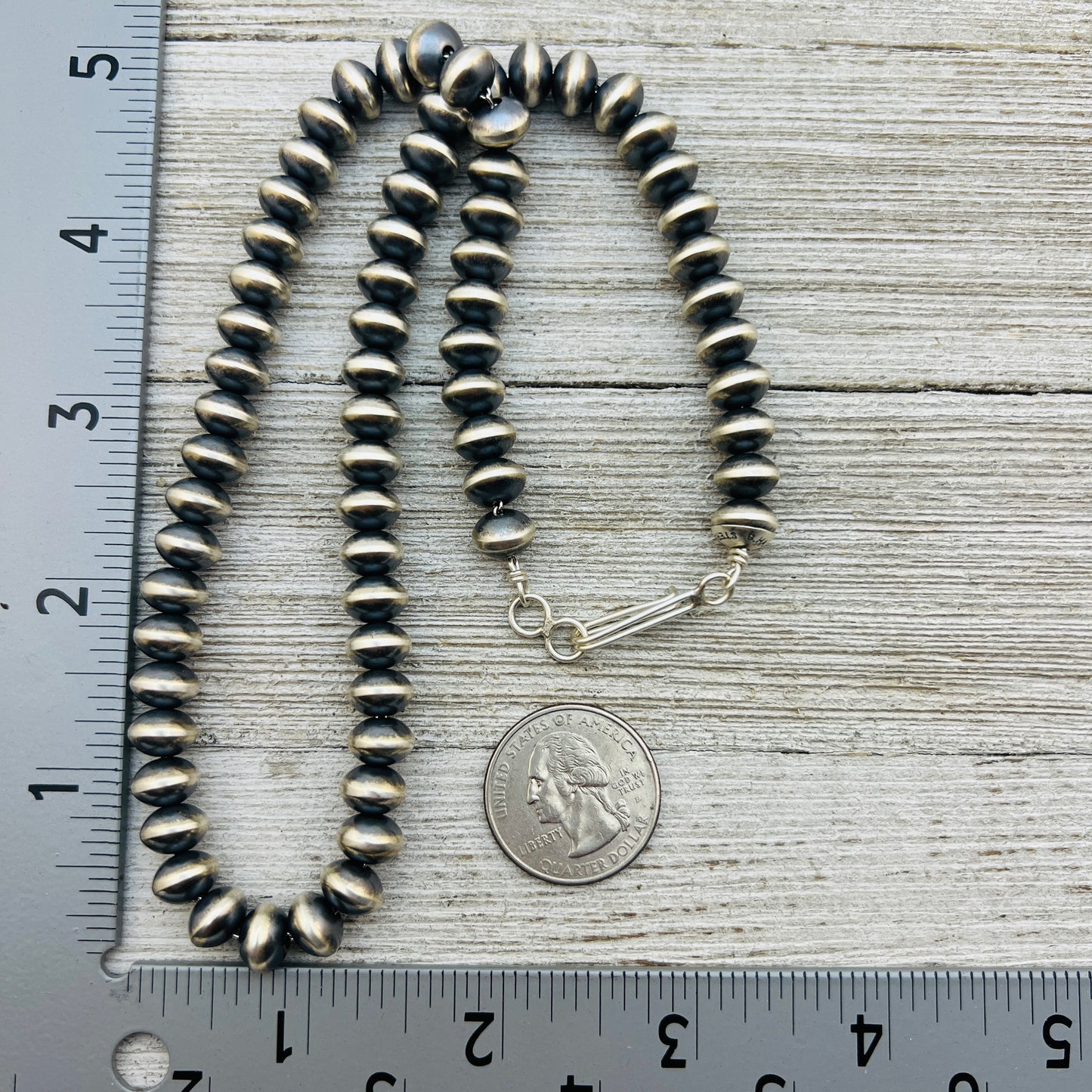 18" Sterling silver Navajo handmade 9mm oval bead Pearl necklace Bryannen Halwood 709