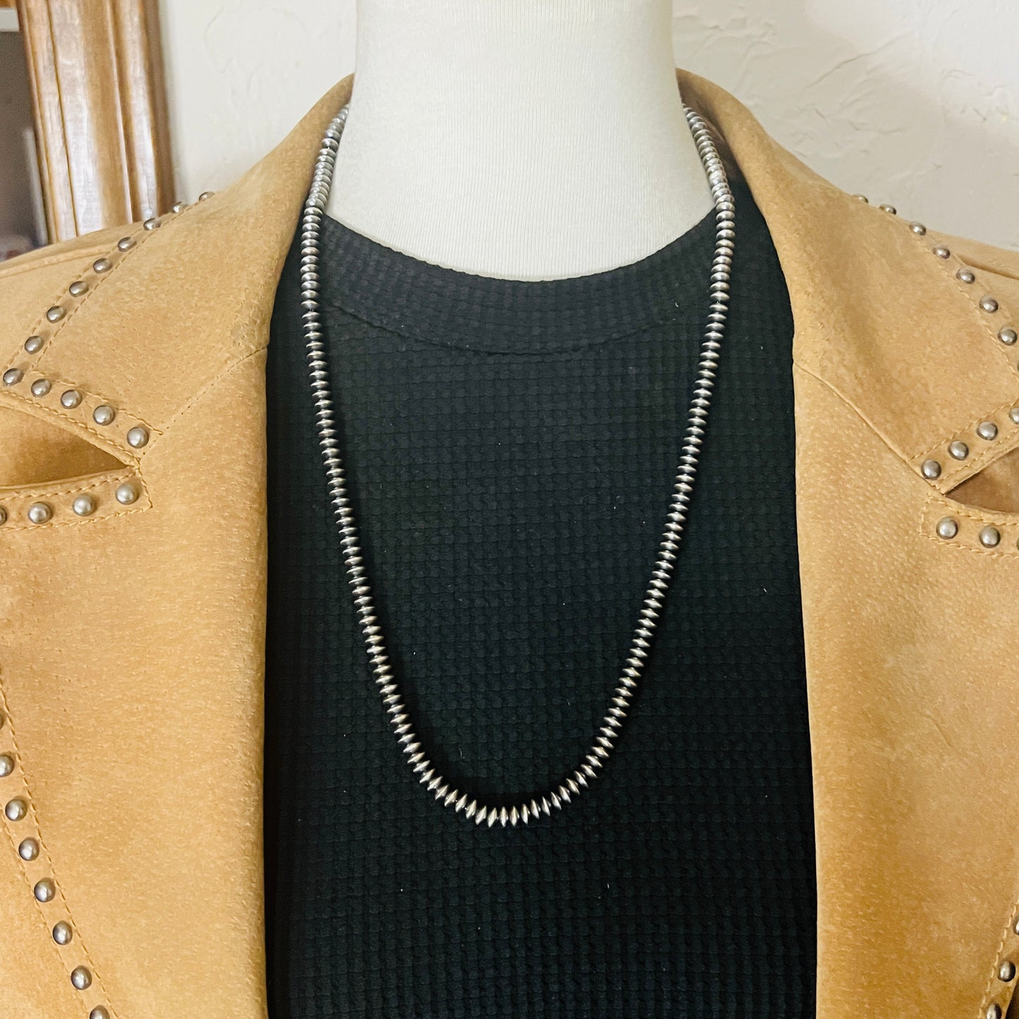 24" Sterling silver Navajo handmade 5mm saucer bead Pearl necklace Bryannen Halwood 713