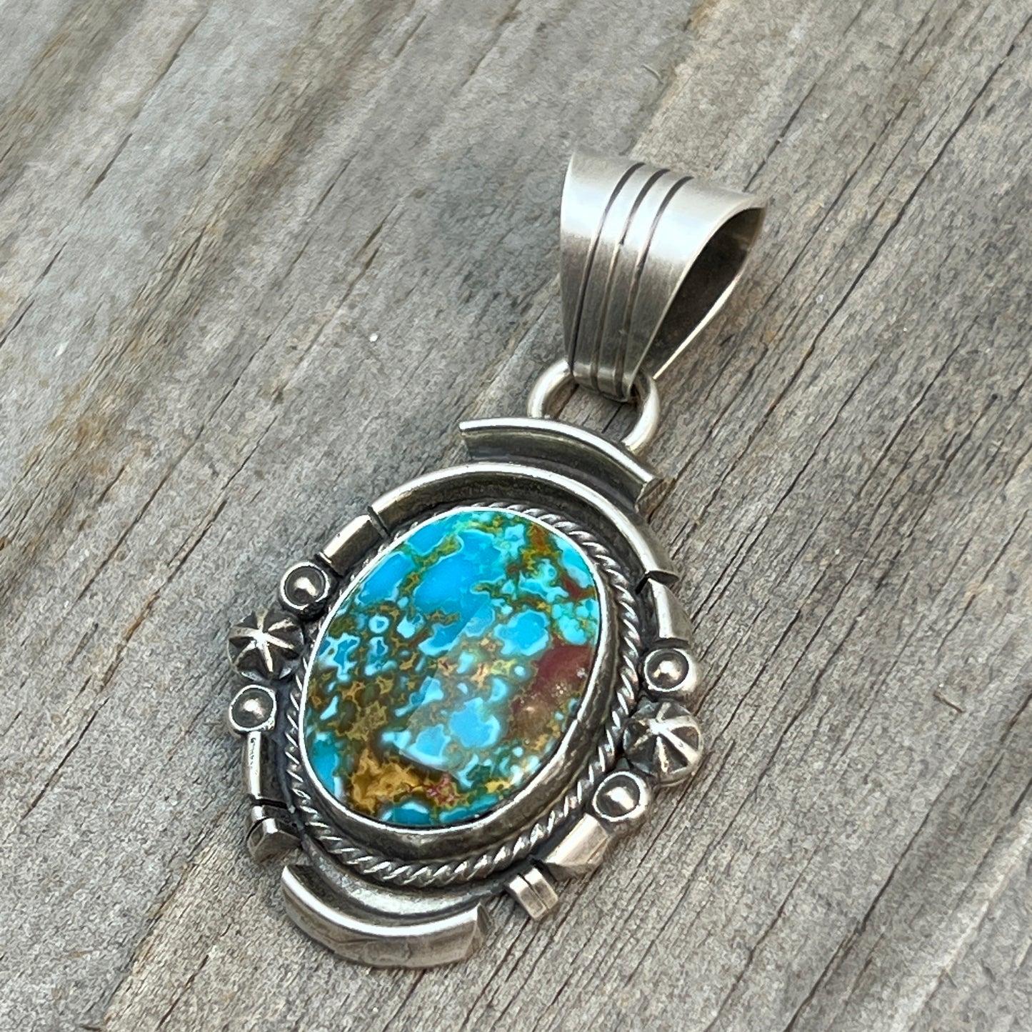 Kingman Turquoise pendant sterling silver Marita Benally Navajo 738