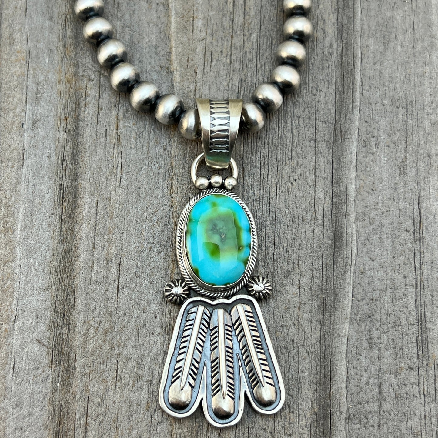 18" Sonoran Turquoise necklace sterling silver 6mm bead Verley Betone Navajo 775
