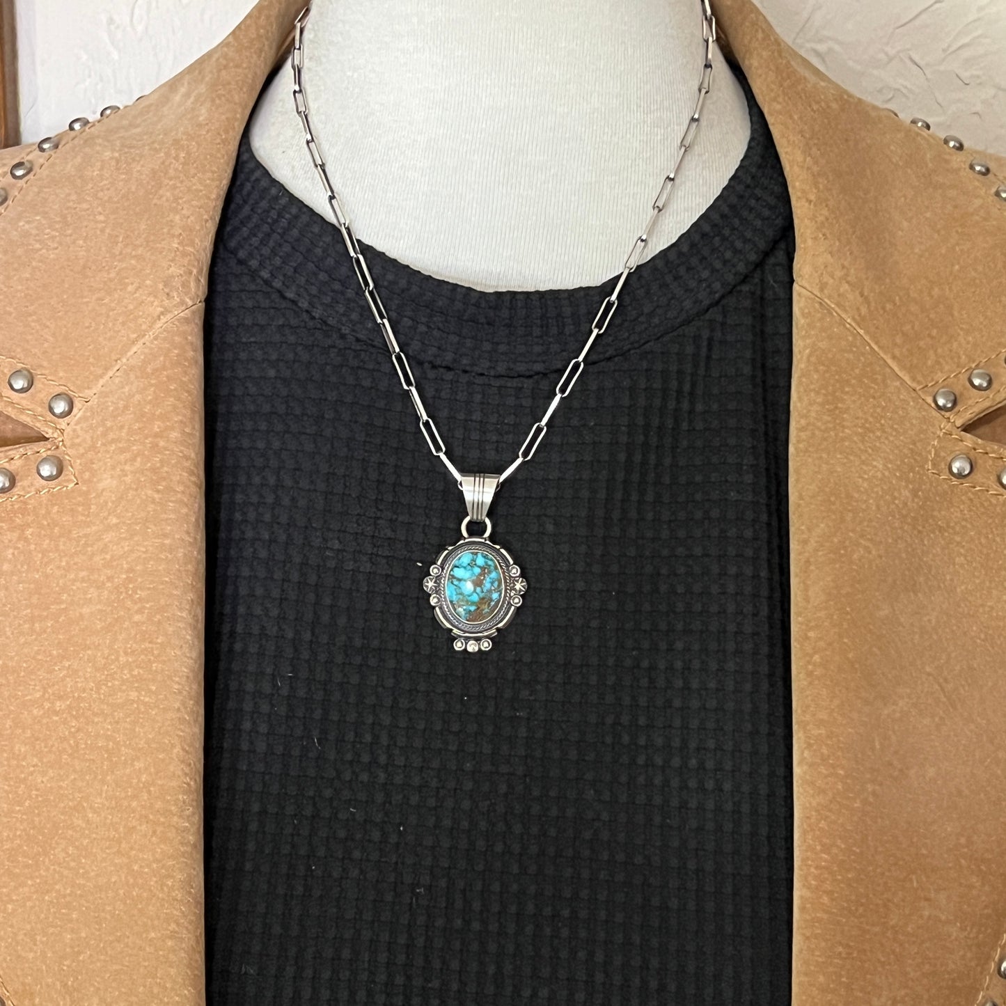 Kingman Turquoise pendant sterling silver Marita Benally Navajo 743
