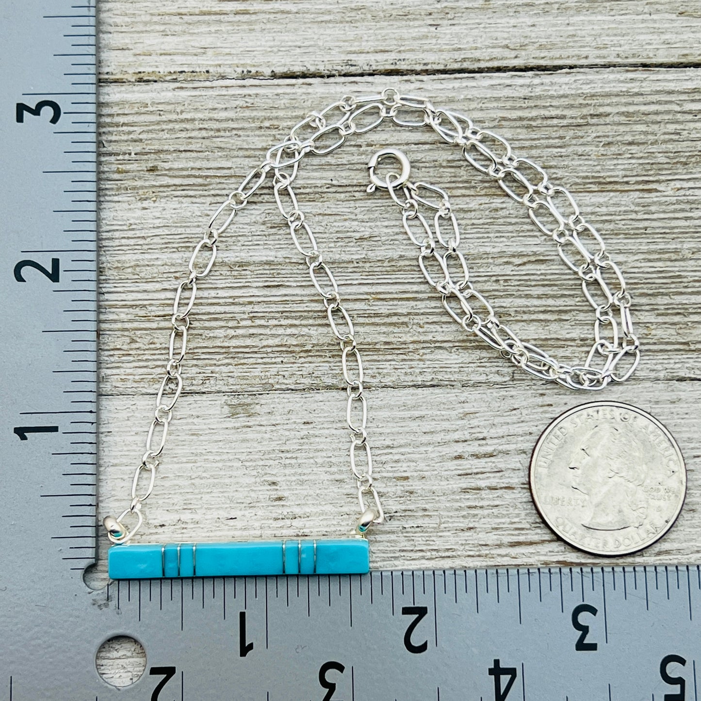 18" Turquoise inlay skinny bar necklace Zuni handmade MaDerral Kallestewa