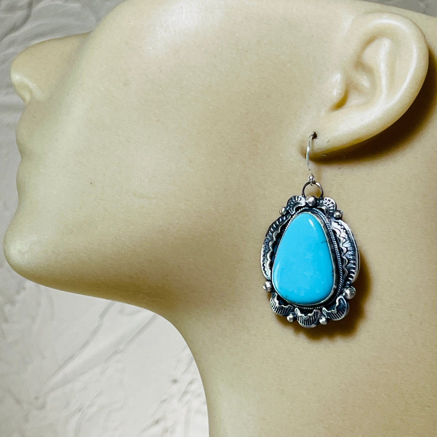 Blue Egyptian turquoise Earrings Jackson Hoskie signed Sterling silver ER7