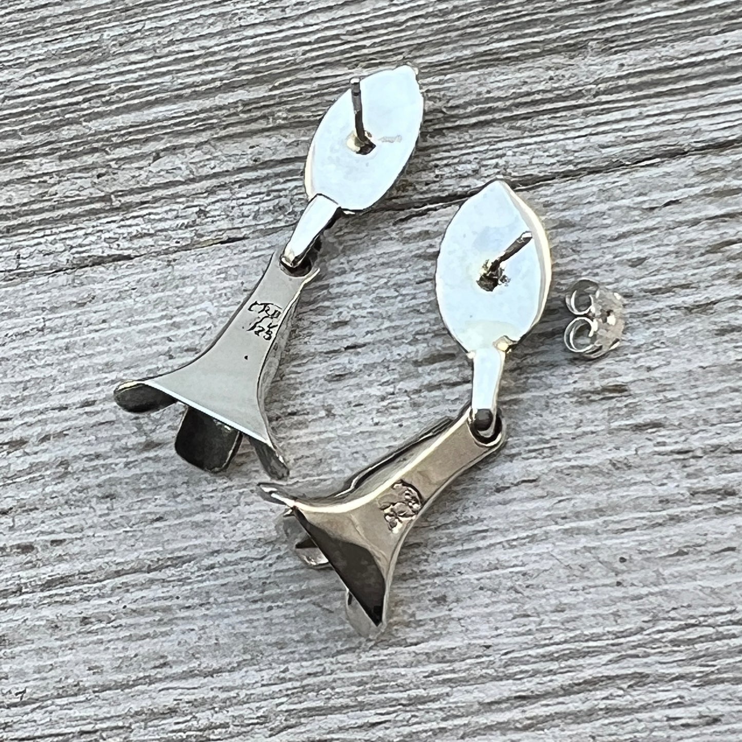 Orange Spiny Squash Blossom dangle earrings sterling silver turquoise Sheena Jack 411