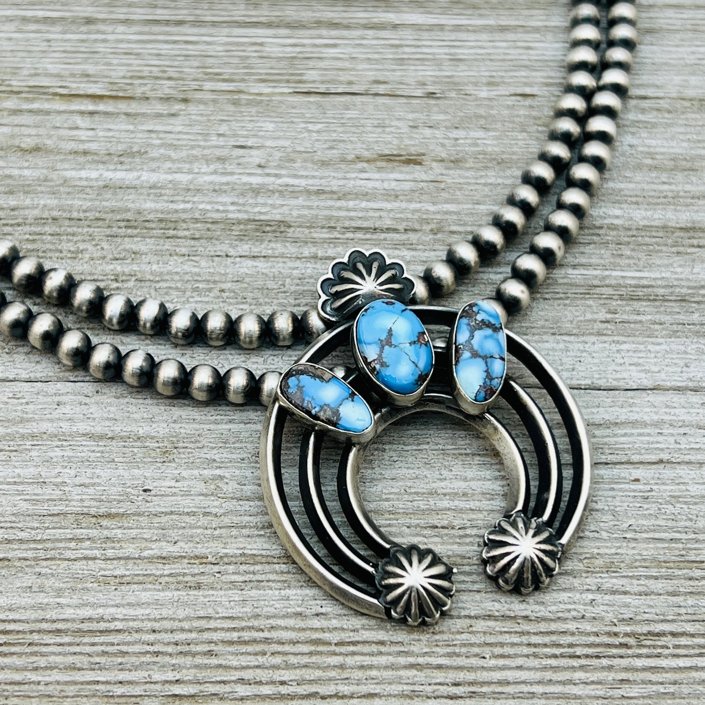 17 1/2" Golden Hills Turquoise Naja necklace sterling silver Navajo Davey Morgan NK2