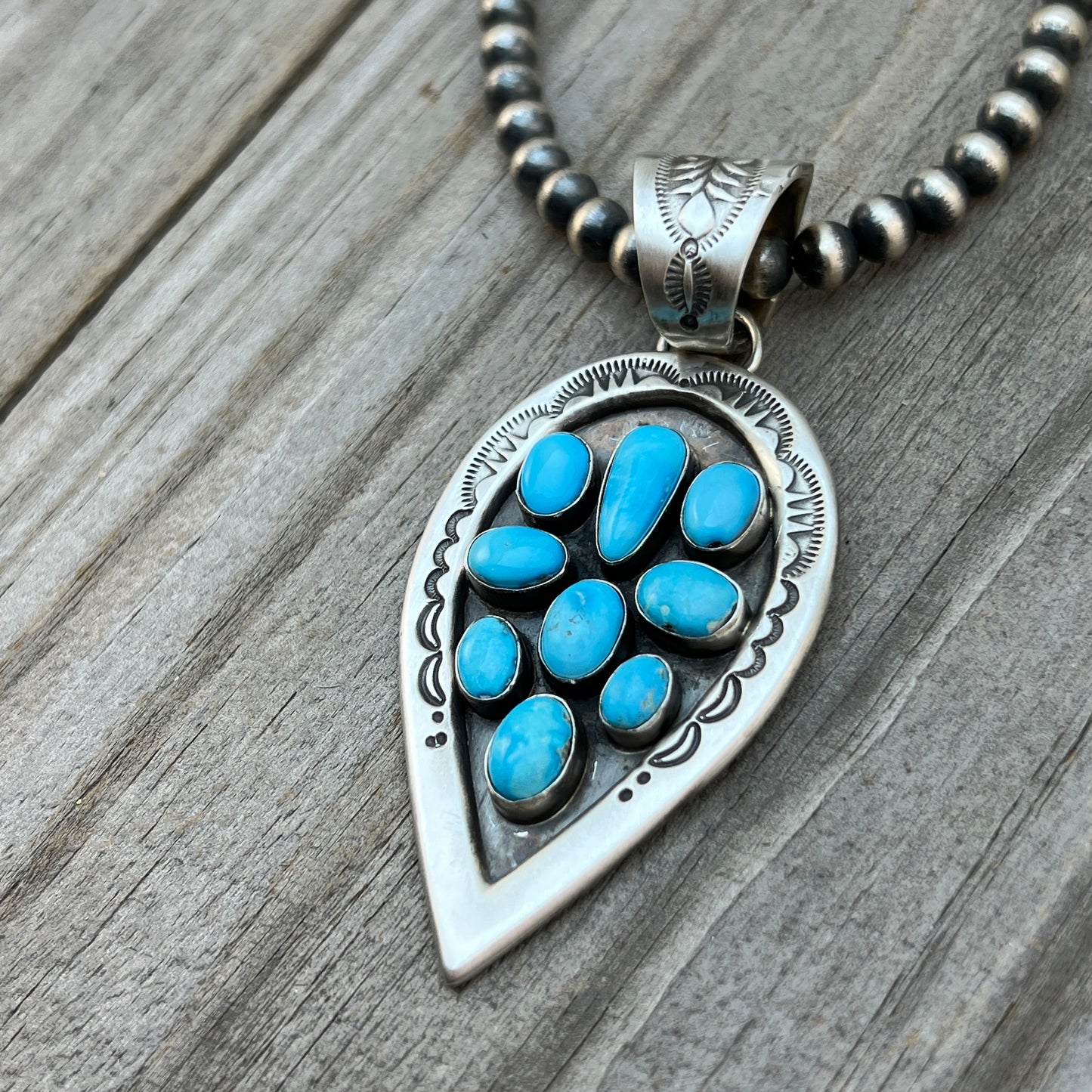 18" Necklace Kingman blue turquoise sterling silver Samuel Yellowhair Navajo 829
