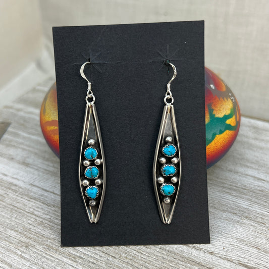 7/8" Blue Turquoise Earrings Navajo handmade by Paul Largo sterling silver 3
