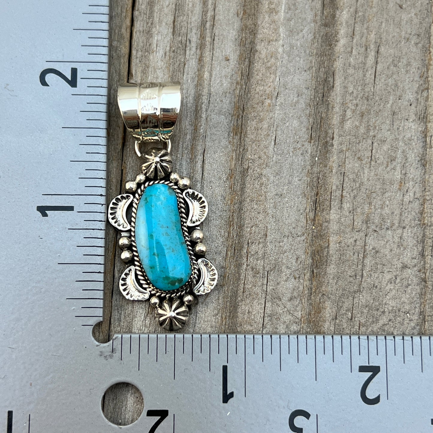 Kingman turquoise pendant sterling silver Marie Jones Navajo 812