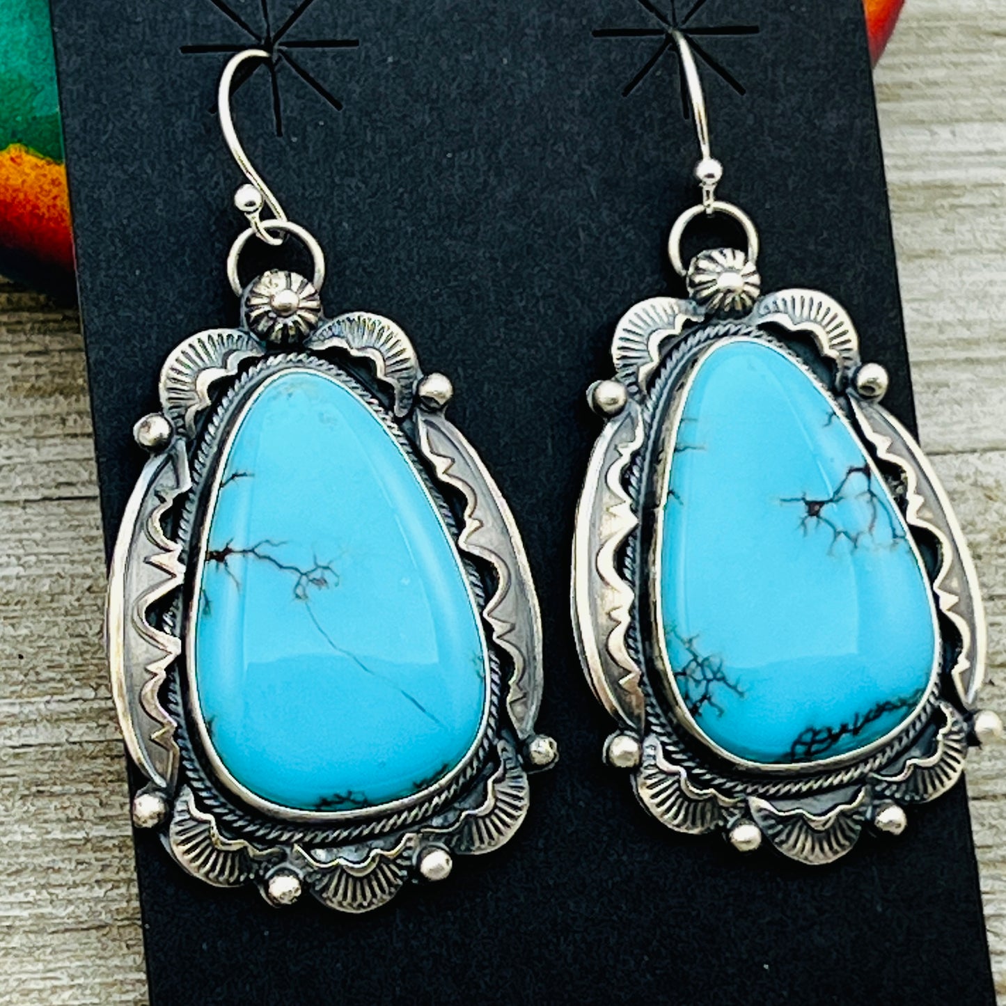 Blue Egyptian turquoise Earrings Jackson Hoskie signed Sterling silver ER5