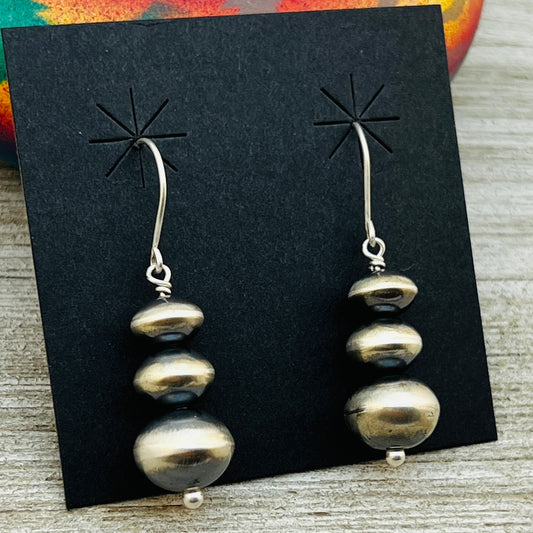 Handmade Sterling silver Navajo Bead Earrings Amanda Larry ER12