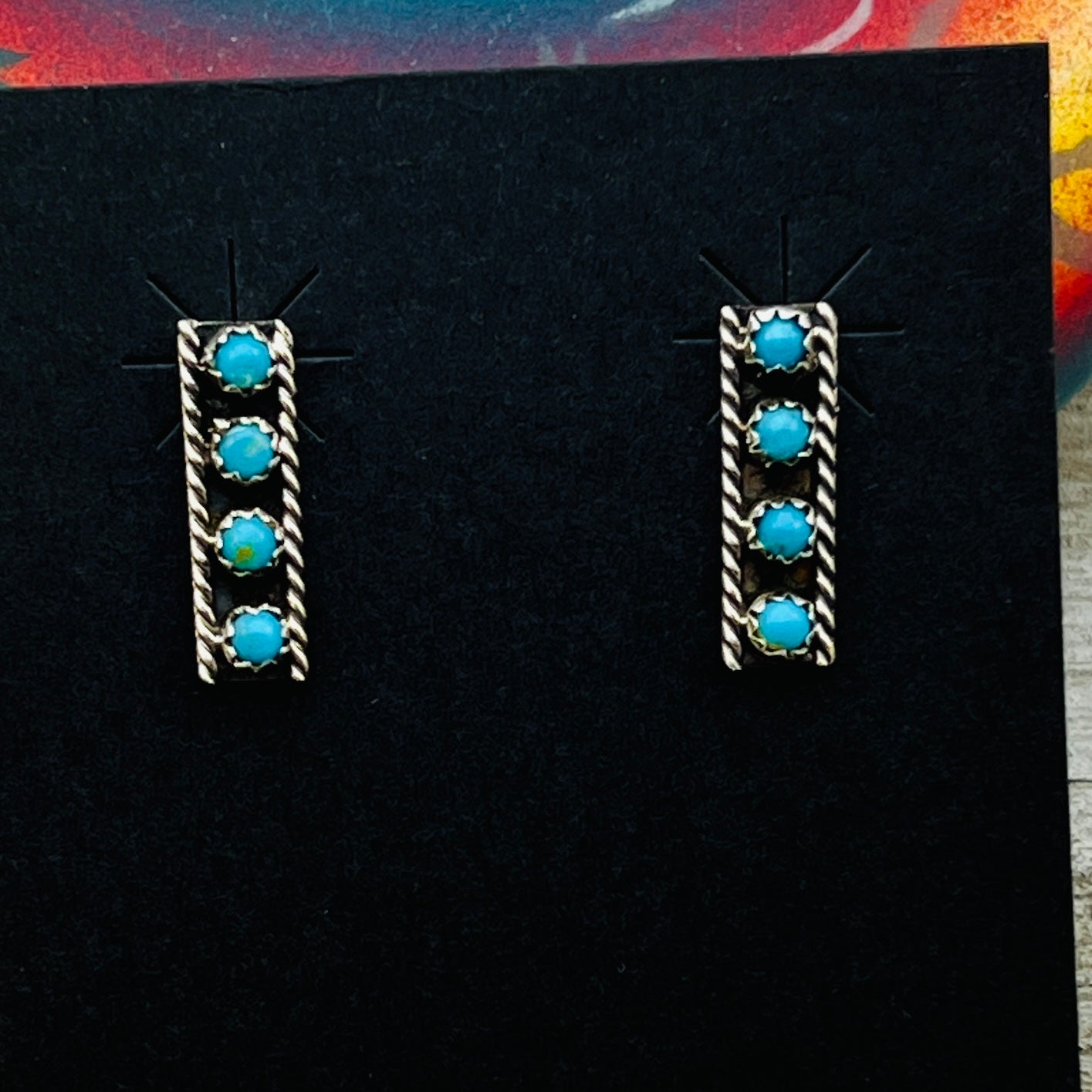 Turquoise snake eye turquoise dot small 3/4" Bar earrings Janice Spencer ER14