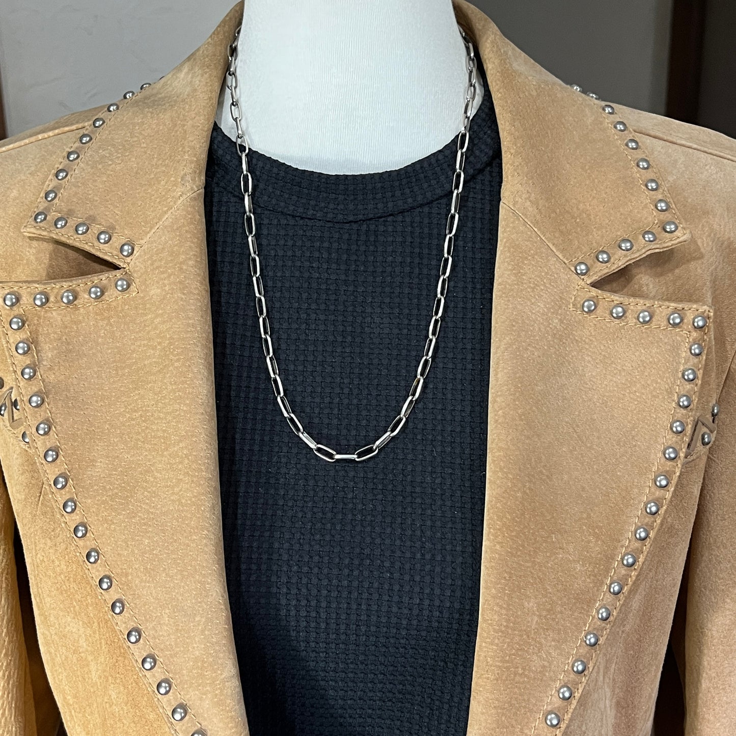 24" Sterling Silver Navajo Handmade Paper Clip Link Chain necklace Sally Shirley