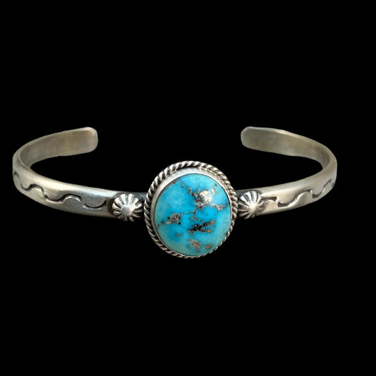 Blue Kingman Turquoise BOHO narrow Cuff bracelet Sterling Silver Samuel Yellowhair 14
