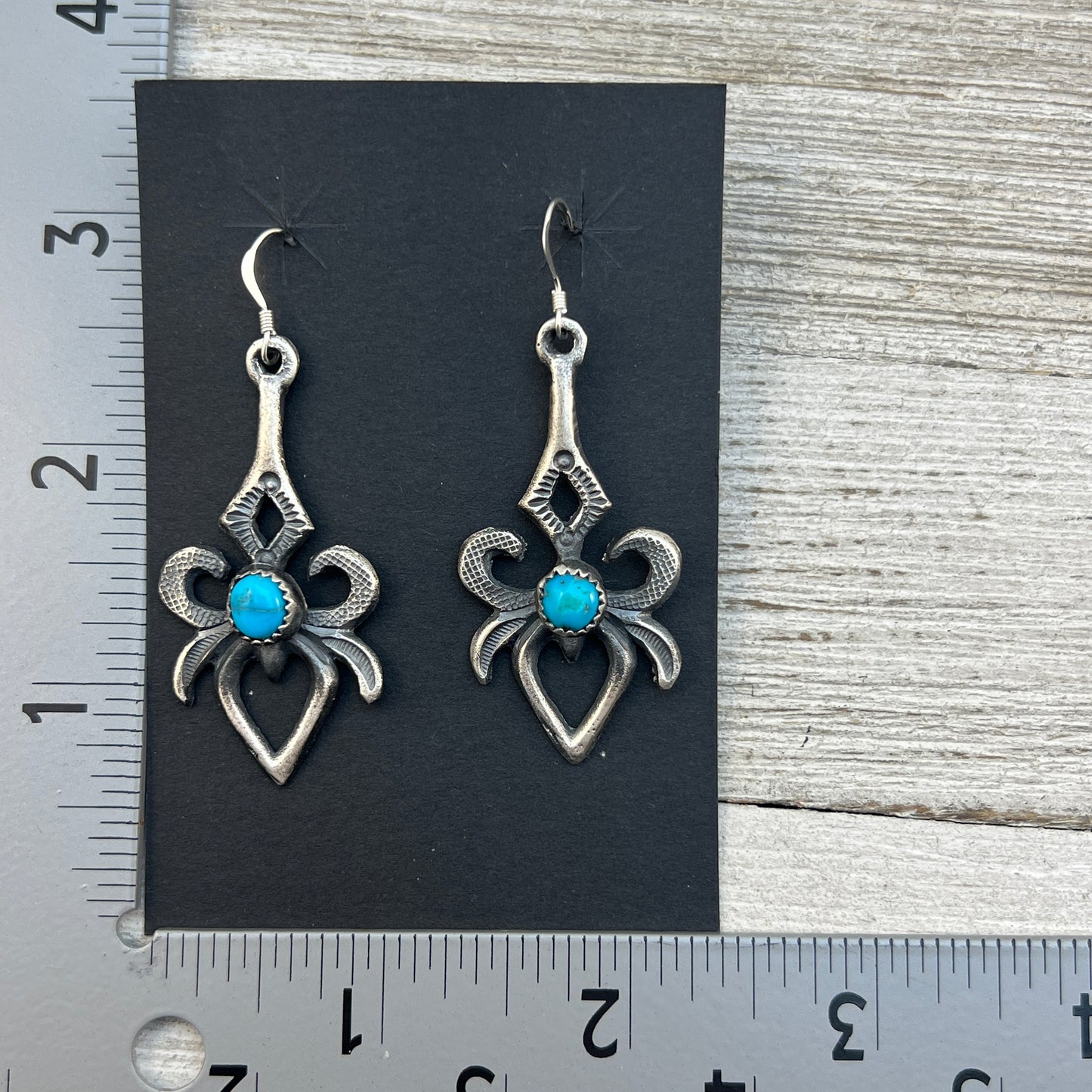 Modern tufa cast earrings, sterling silver turquoise Navajo Eva & Linberg Billah
