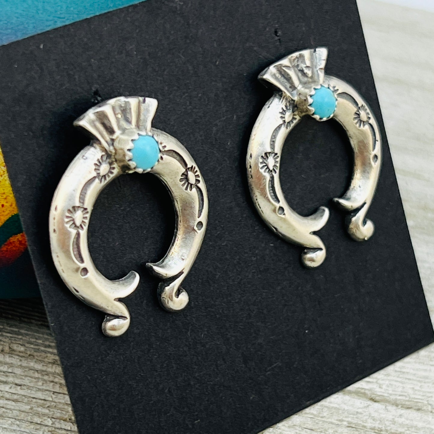 1" Turquoise Naja post earrings sterling silver Adrienne Gordon Navajo ER61