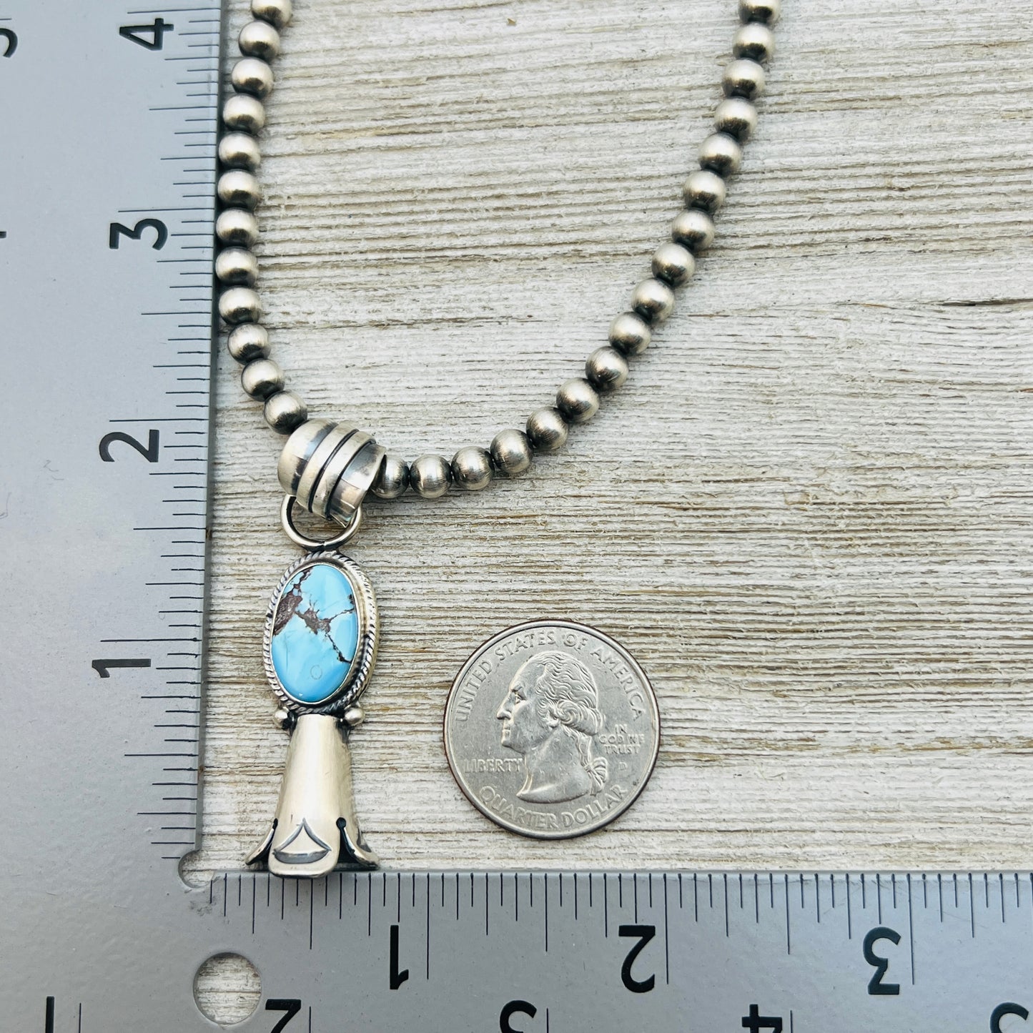 16" Golden Hills Turquoise Squash Blossom Necklace Sharon McCarthy Sterling silver NK11