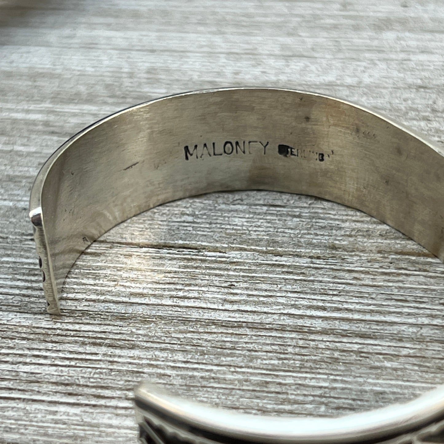 6.5" Sterling silver hand stamped Cuff Bracelet Navajo Leonard Maloney signed boho 361