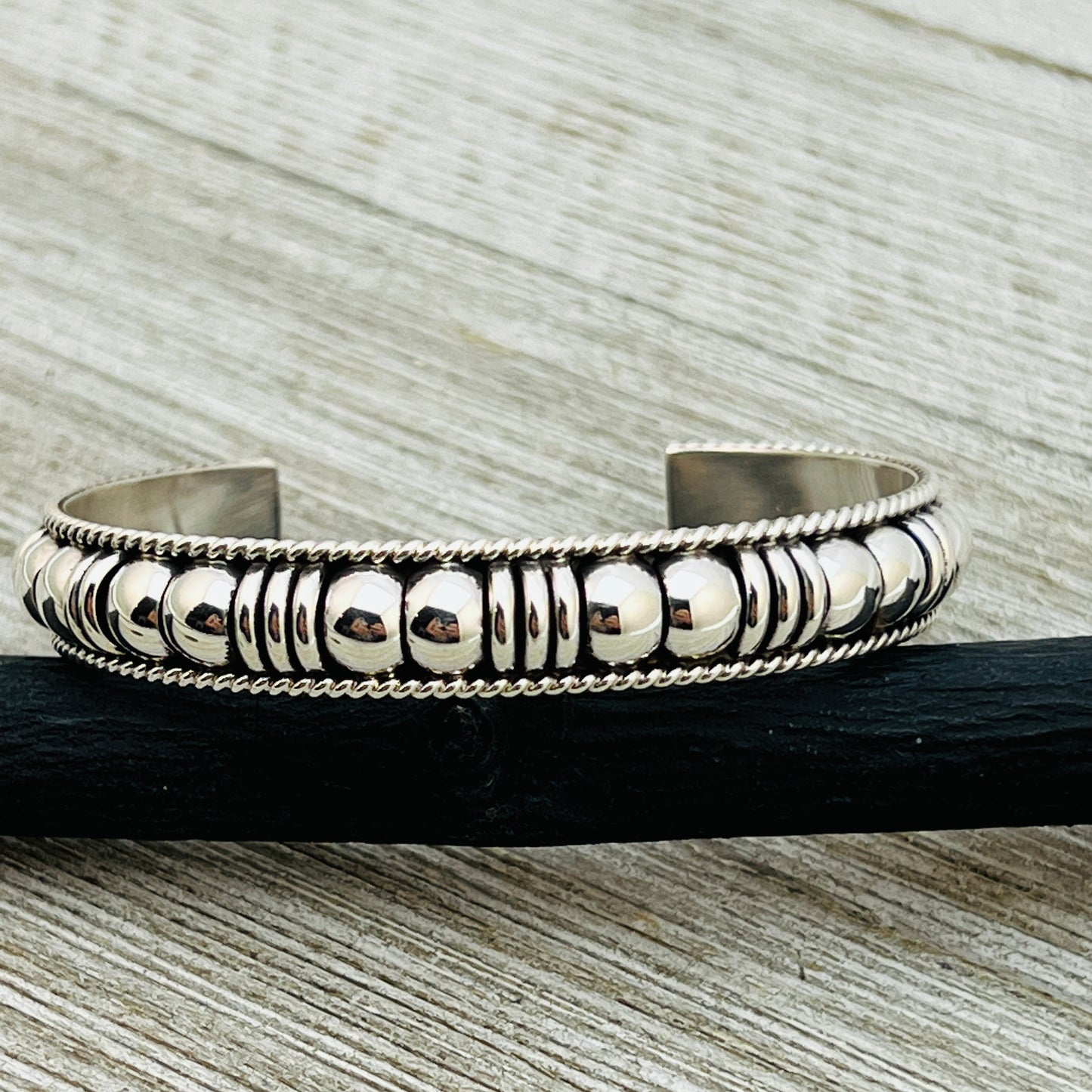 6 1/2" All Silver modern Narrow Cuff Bracelet Thomas Charley Sterling Stacking BR30