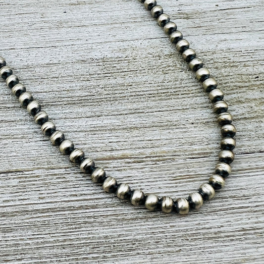 22" Sterling silver Navajo handmade 5mm round bead Pearl necklace Bryannen Halwood signed