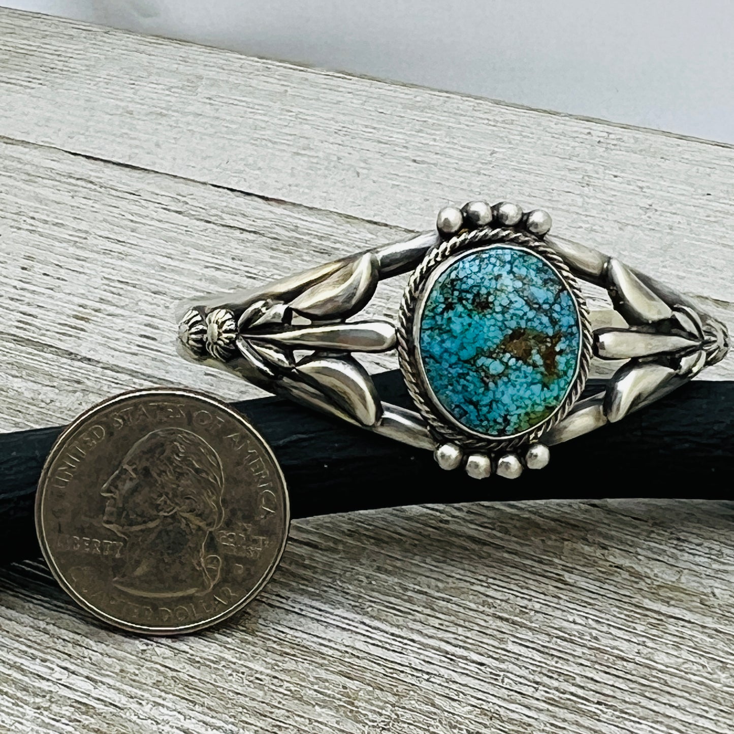 6 1/4"  Kingman Turquoise cuff bracelet sterling silver Bobby Platero BR17