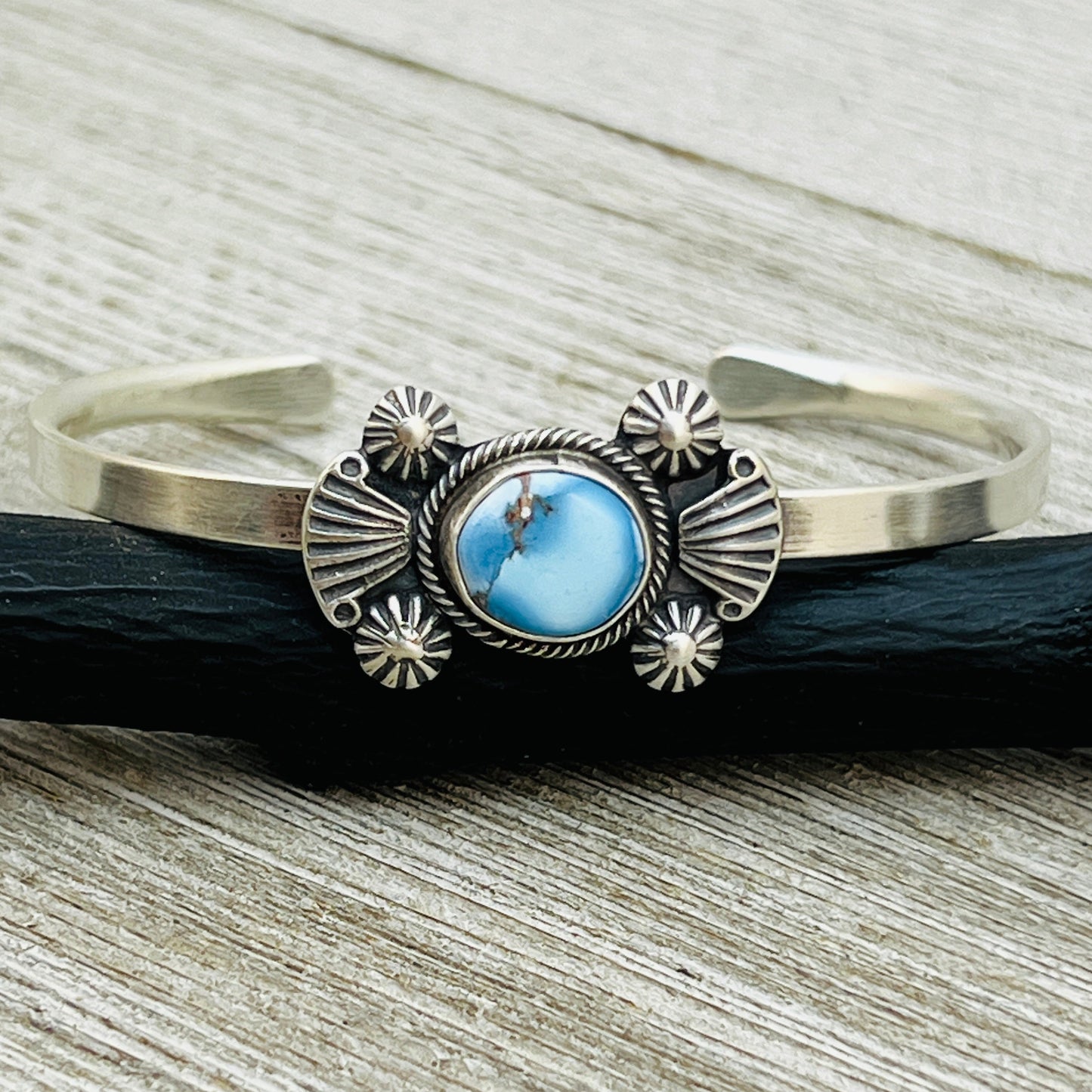 6 1/4" Golden Hills Turquoise Sterling Silver Genevieve Francisco Navajo handmade BR36