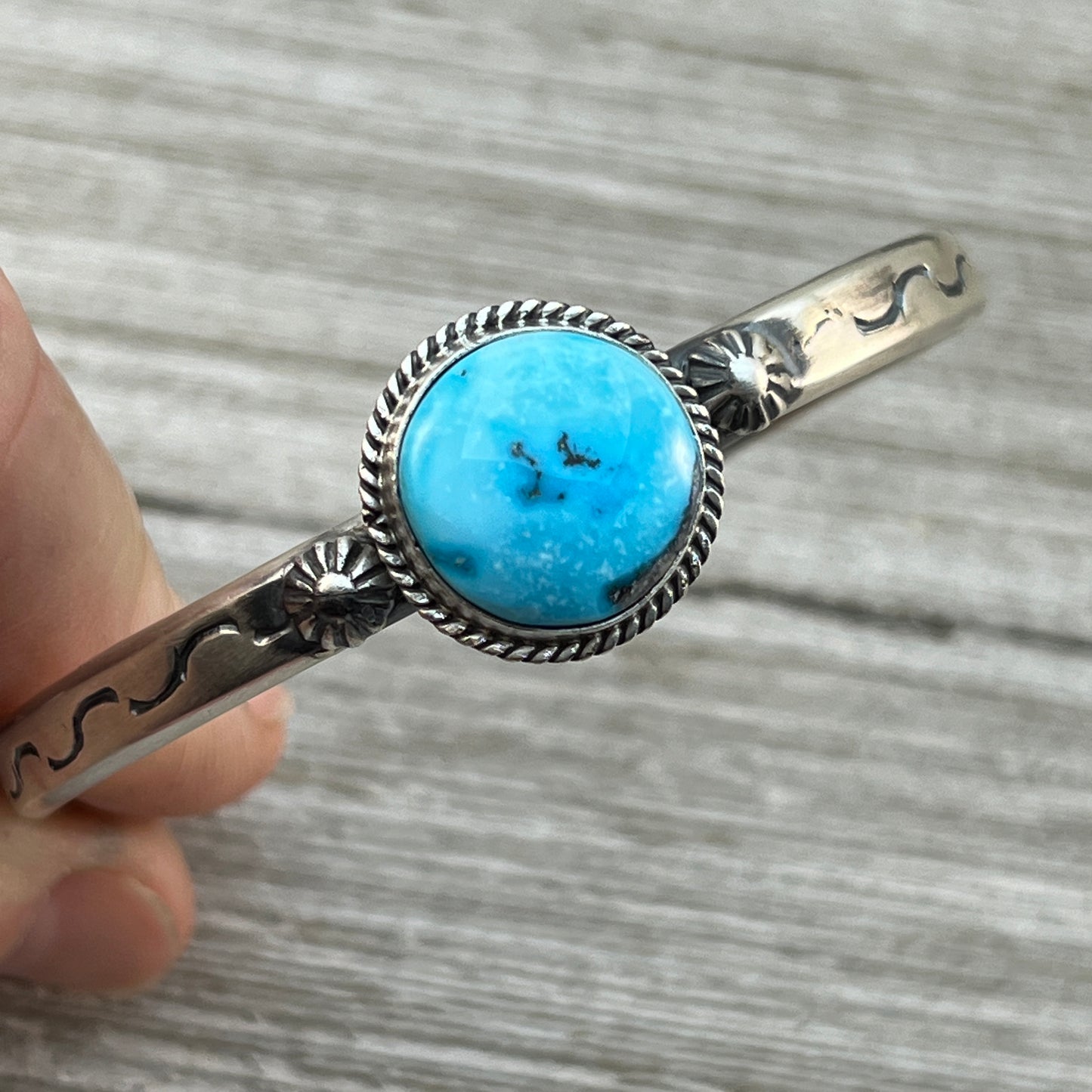 Blue Kingman Turquoise narrow skinny stack bracelet Sterling Silver Samuel Yellowhair 42