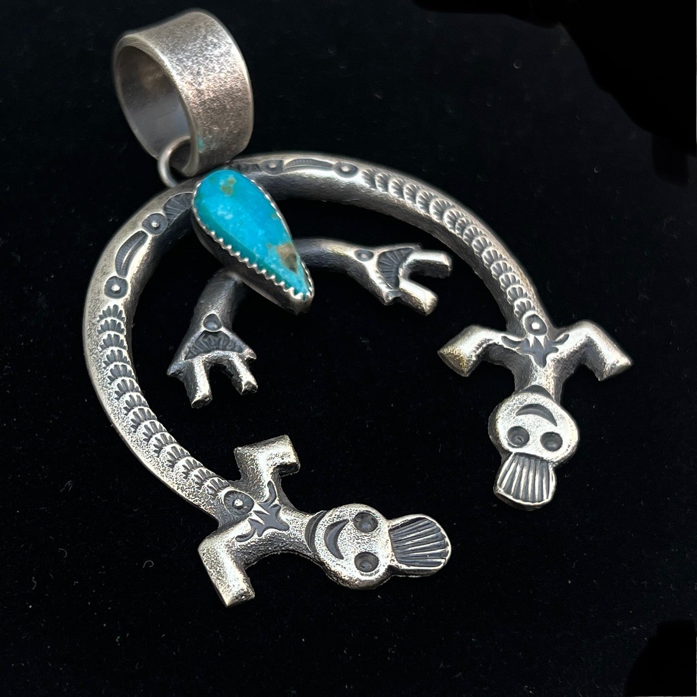 Tufa Cast Naja pendant sterling silver turquoise Navajo Eva and Linberg Billah