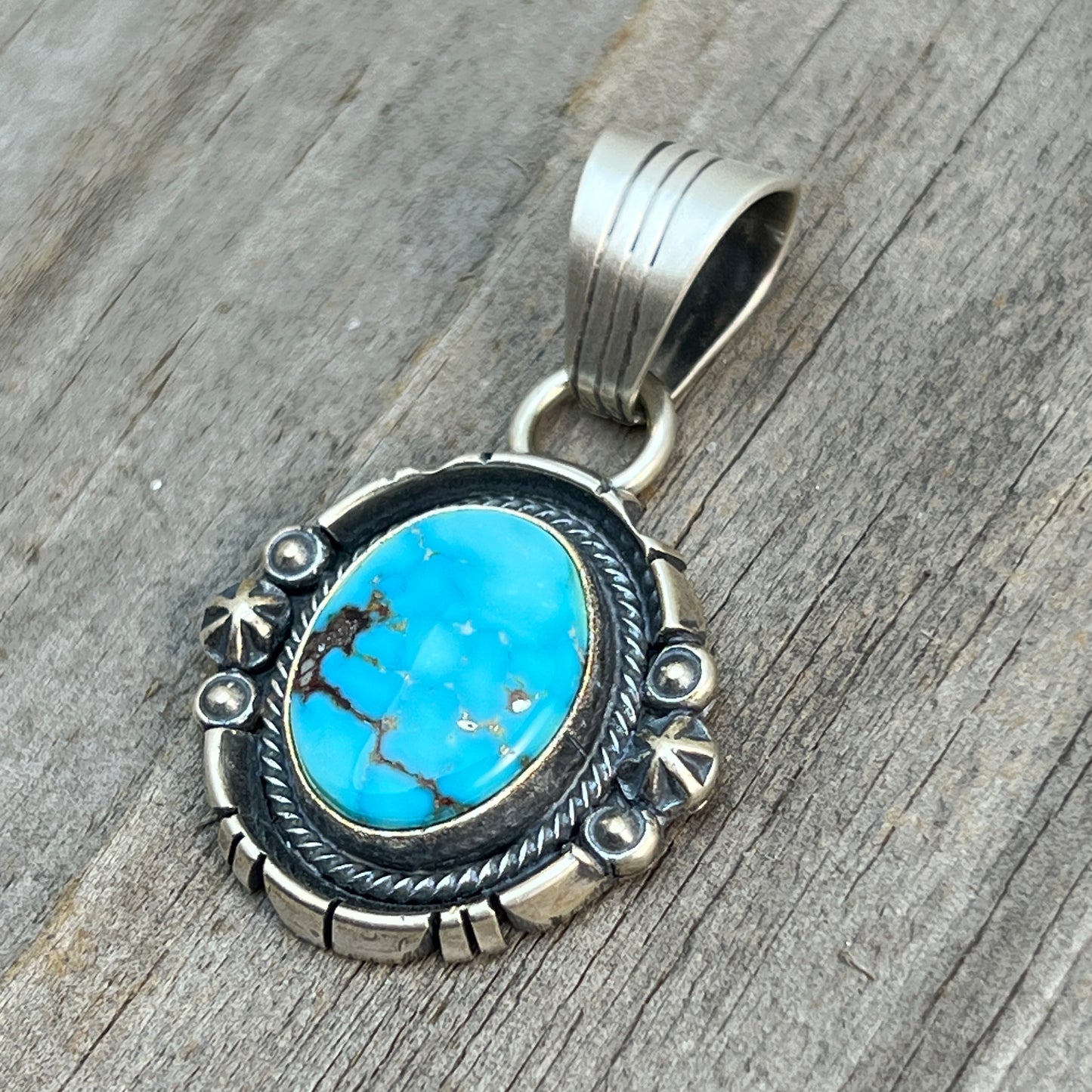 Kingman Turquoise pendant sterling silver Marita Benally Navajo 737