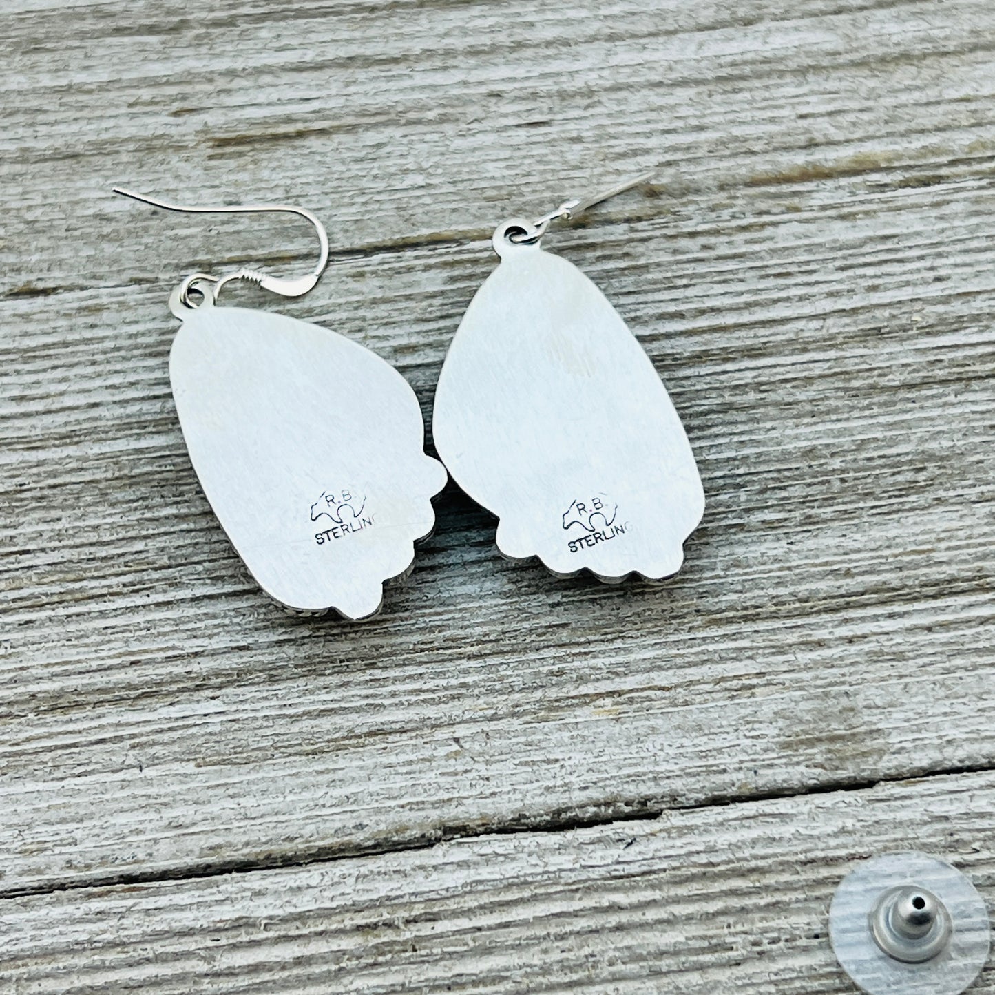 White Buffalo stone dangle earrings sterling silver Sharon McCarthy Navajo ER52