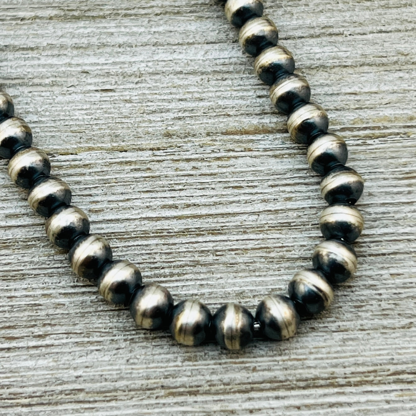 20" Sterling silver Navajo handmade 6mm round bead Pearl necklace Dorinda Mariano signed
