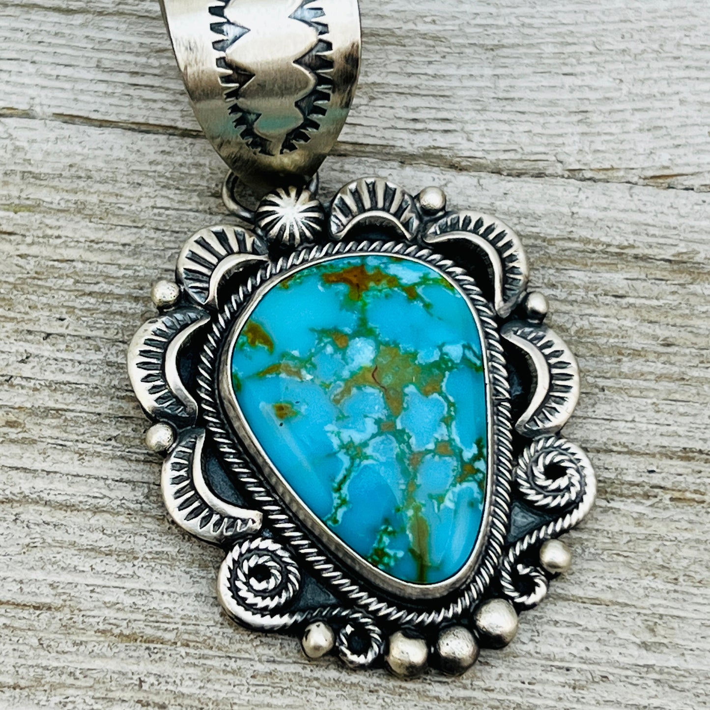 Blue Kingman Turquoise Pendant Navajo Sterling silver Jackson Hoskie