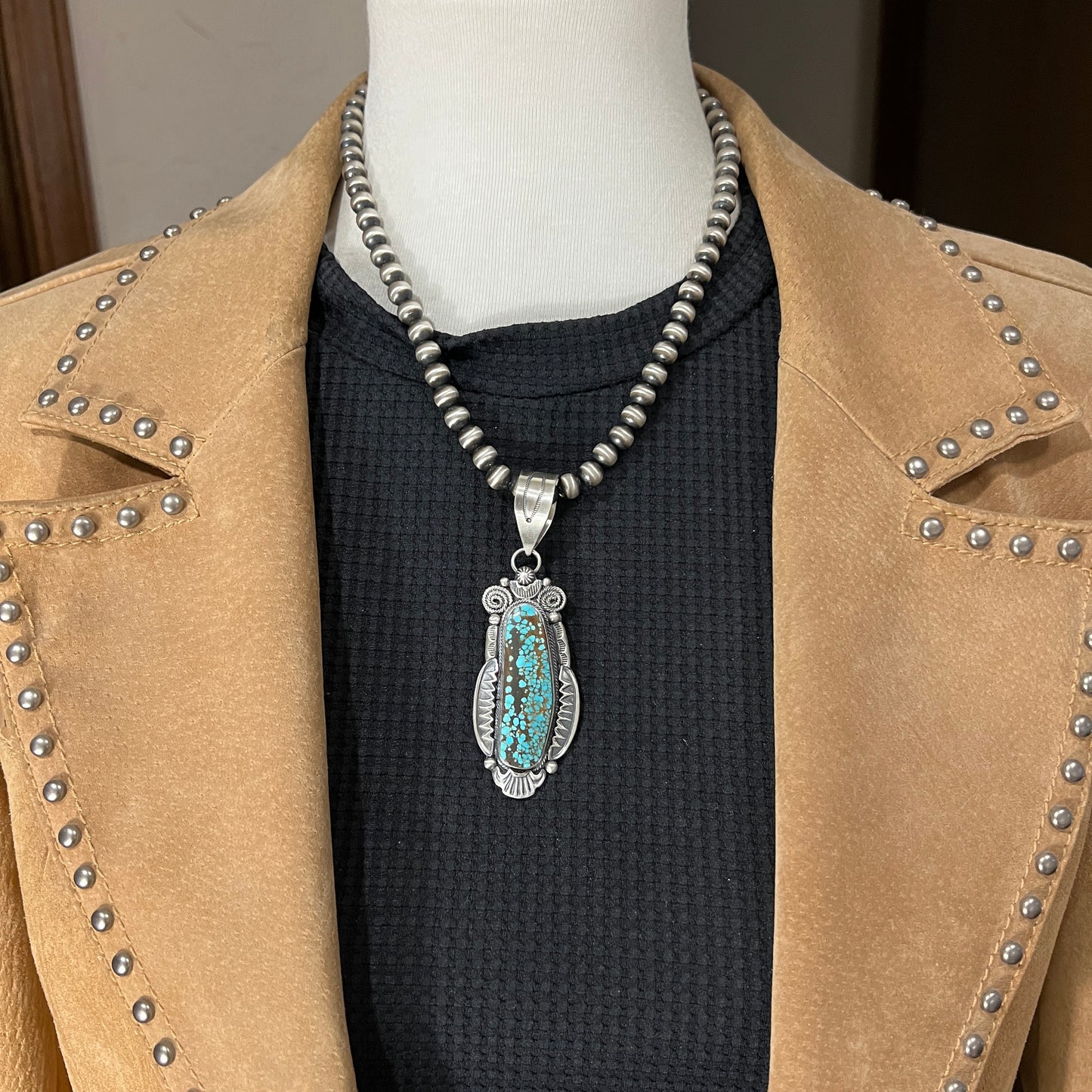 Natural #8 Turquoise sterling silver pendant Navajo Jackson Hoskie 2