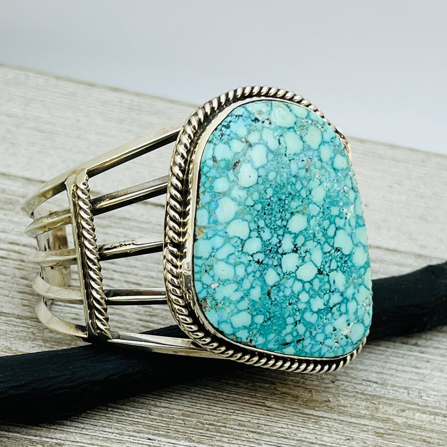 7" large Fox Turquoise Waterweb light blue Sterling Silver Melvin Jones BR34