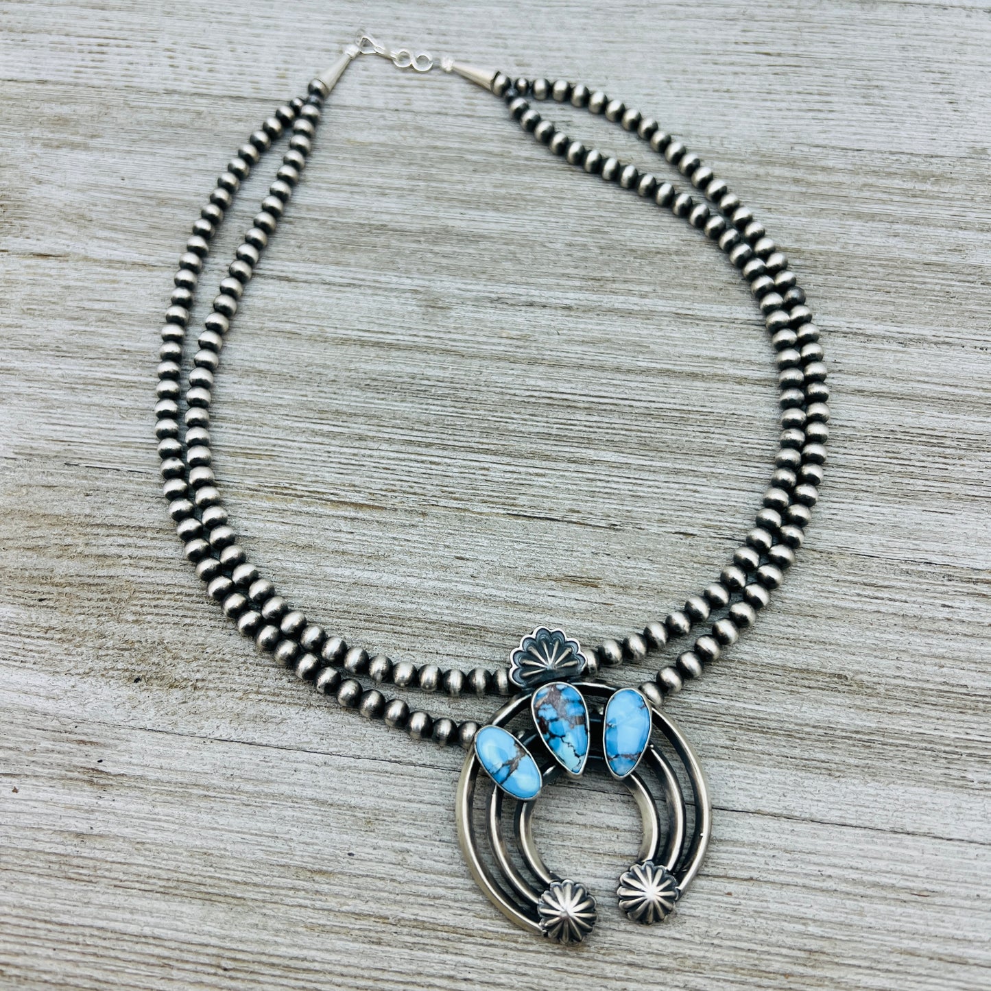 17 1/2" Golden Hills Turquoise Naja necklace sterling silver Navajo Davey Morgan NK1