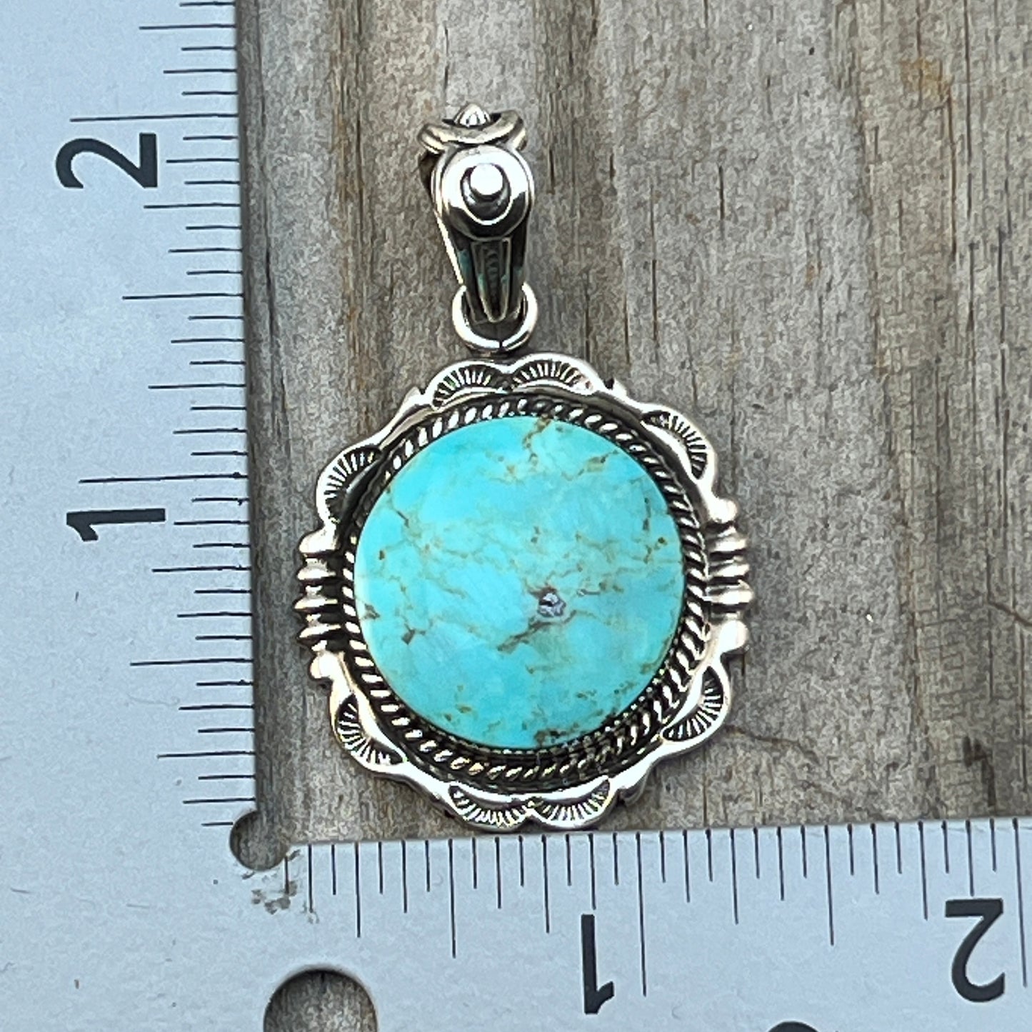 Kingman Turquoise Pendant Sterling silver Navajo handmade Jeremy Delgarito 761