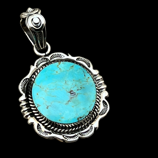 Kingman Turquoise Pendant Sterling silver Navajo handmade Jeremy Delgarito 761
